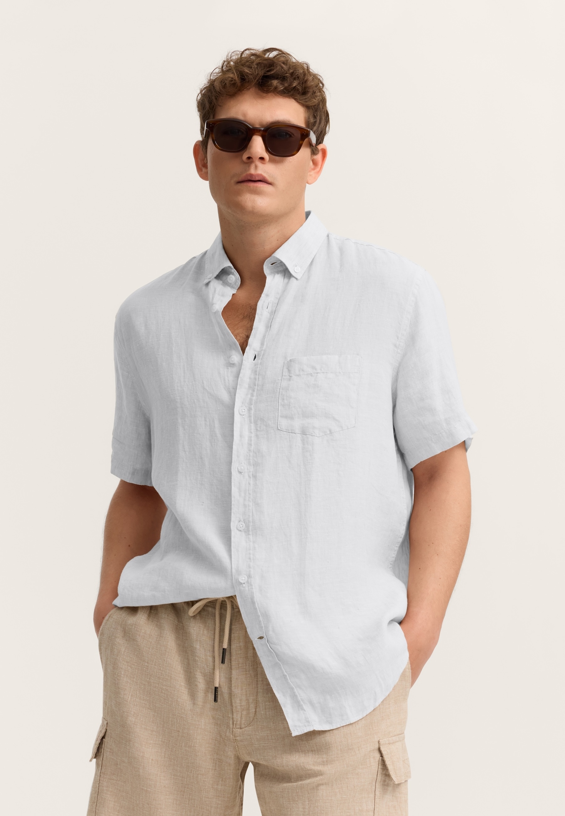 Image of bugatti Kurzarmhemd Modern Fit aus Leinen mit Button-Down-Kragen