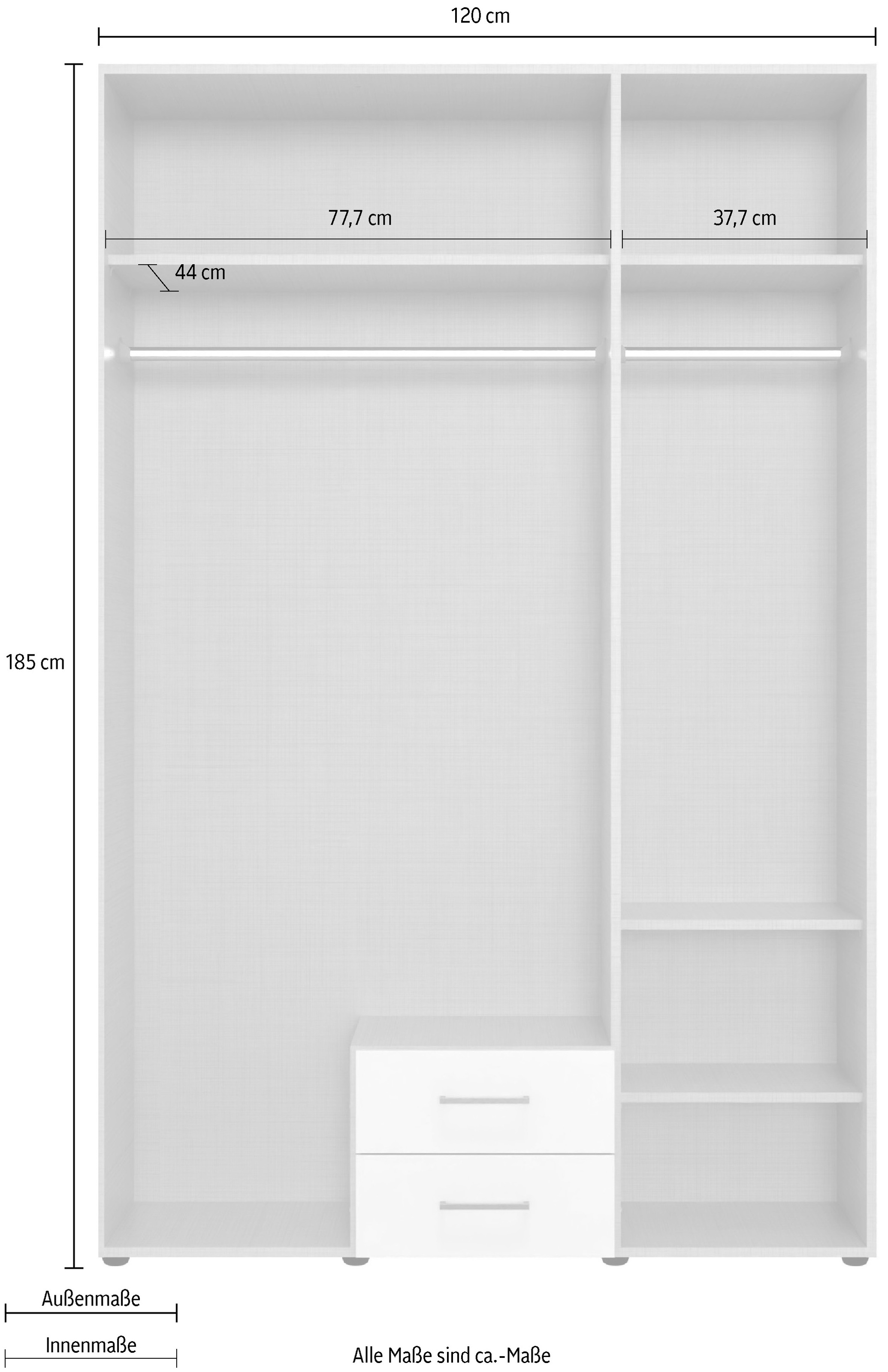 Wimex Kleiderschrank »Mugano, in vielen Breiten, 208 oder 236cm hoch, Made in Germany«, (mit langen oder kurzen Griffen aus Metall), wahlweise mit oder ohne Spiegel, mit Schubladen