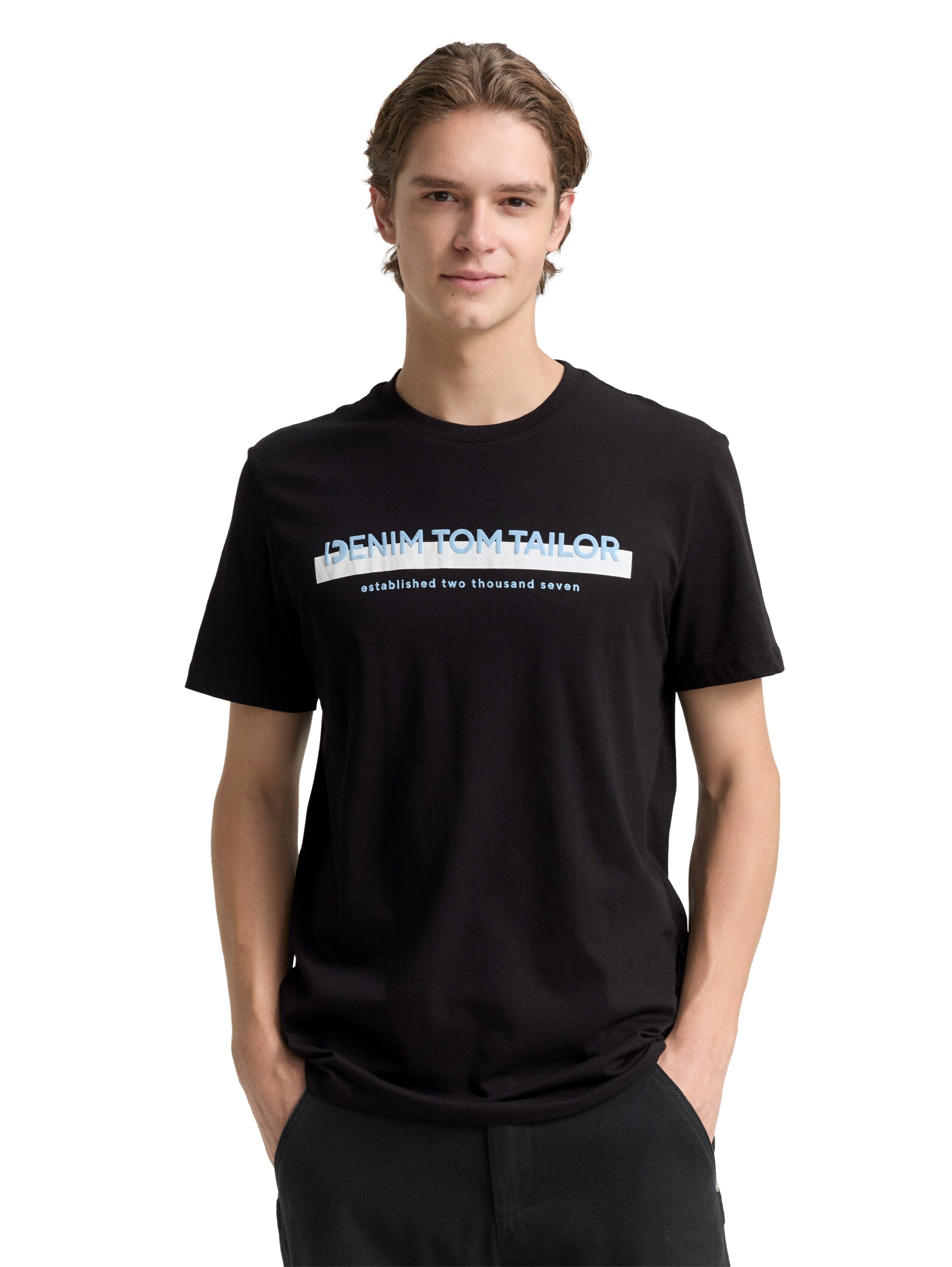 Image of TOM TAILOR Denim Rundhalsshirt mit Logofrontprint