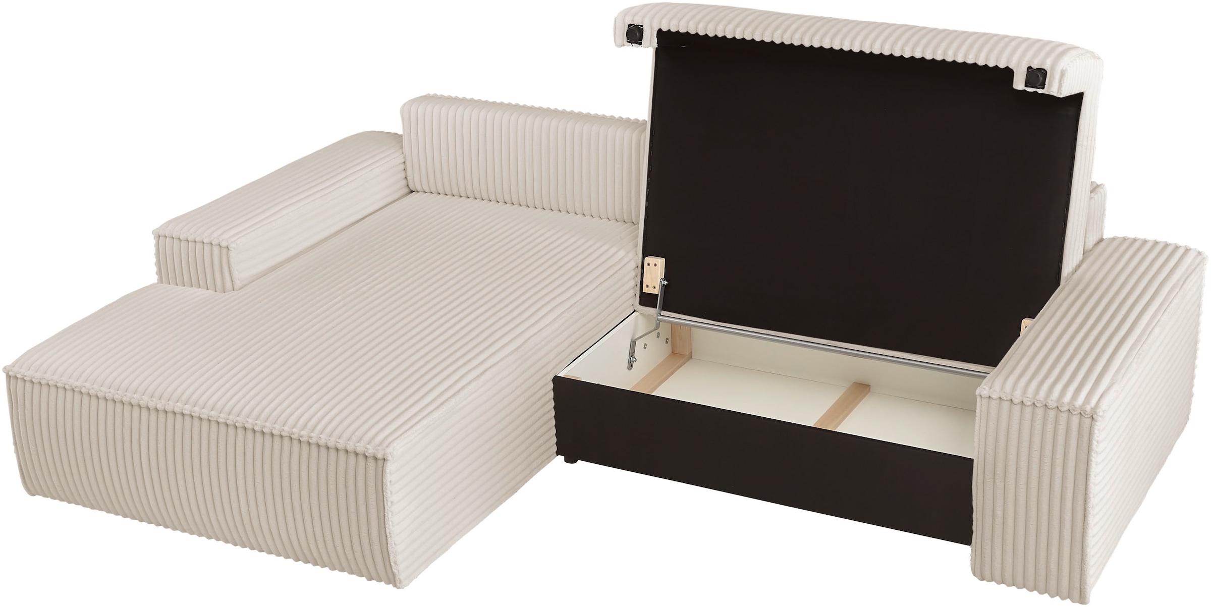 GOODproduct Ecksofa »FINNLEY, L-Form 257 cm, Schlafsofa« mit Bettkasten, in Bouclé, Struktur fein und Mega Cord