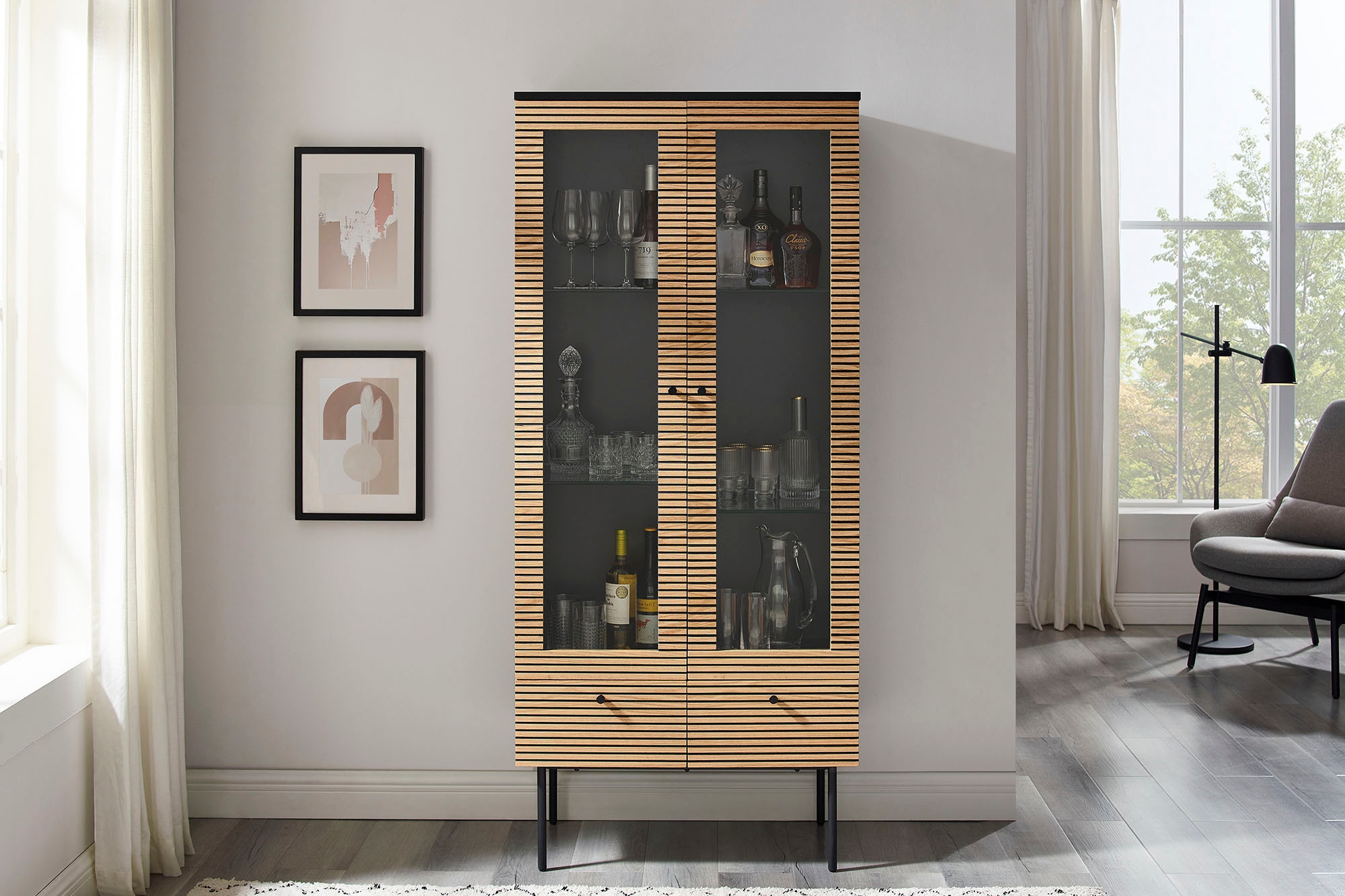 Image of SalesFever Vitrine "Torsby Designer Vitrine in edler Optik" Eiche Echtholzfurnier