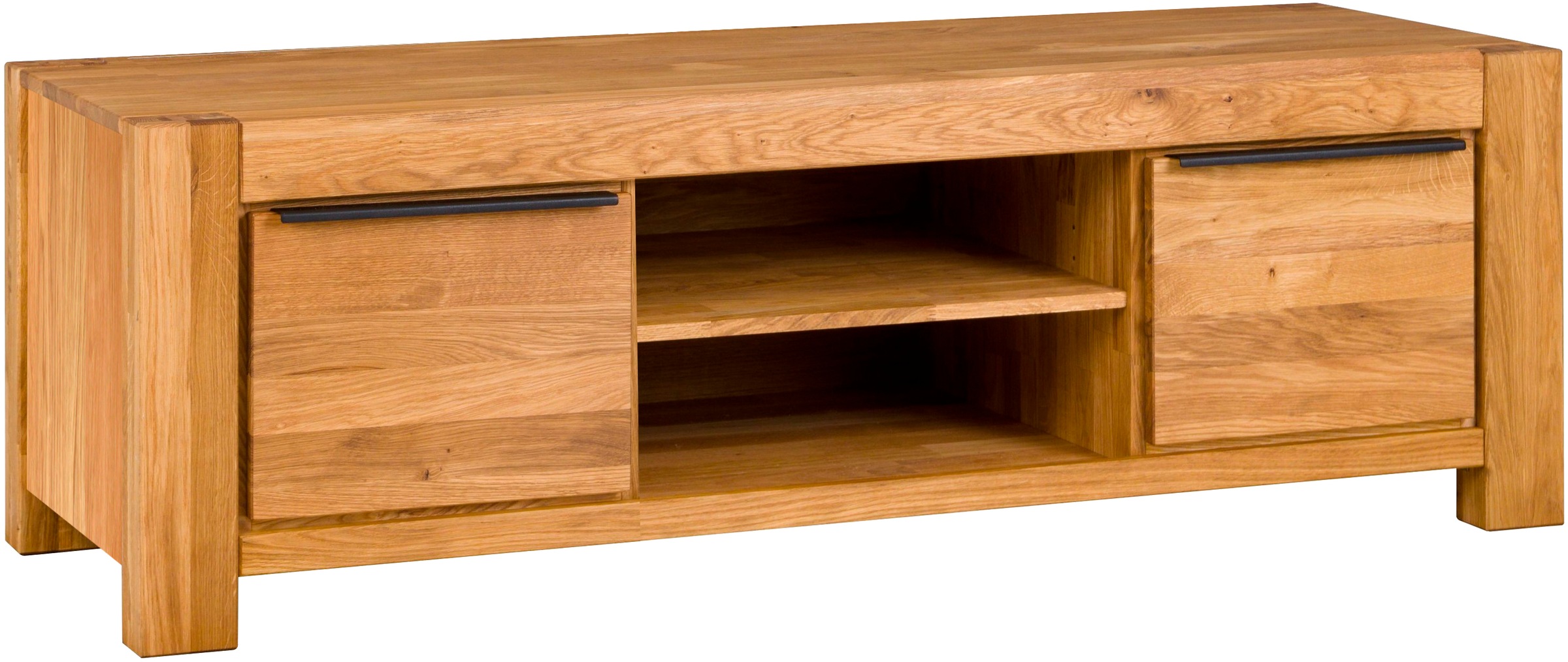 Image of Home affaire Lowboard Eiche teilmassiv, B: 155 cm, schwarze Elemente, 2 offene Fächer.