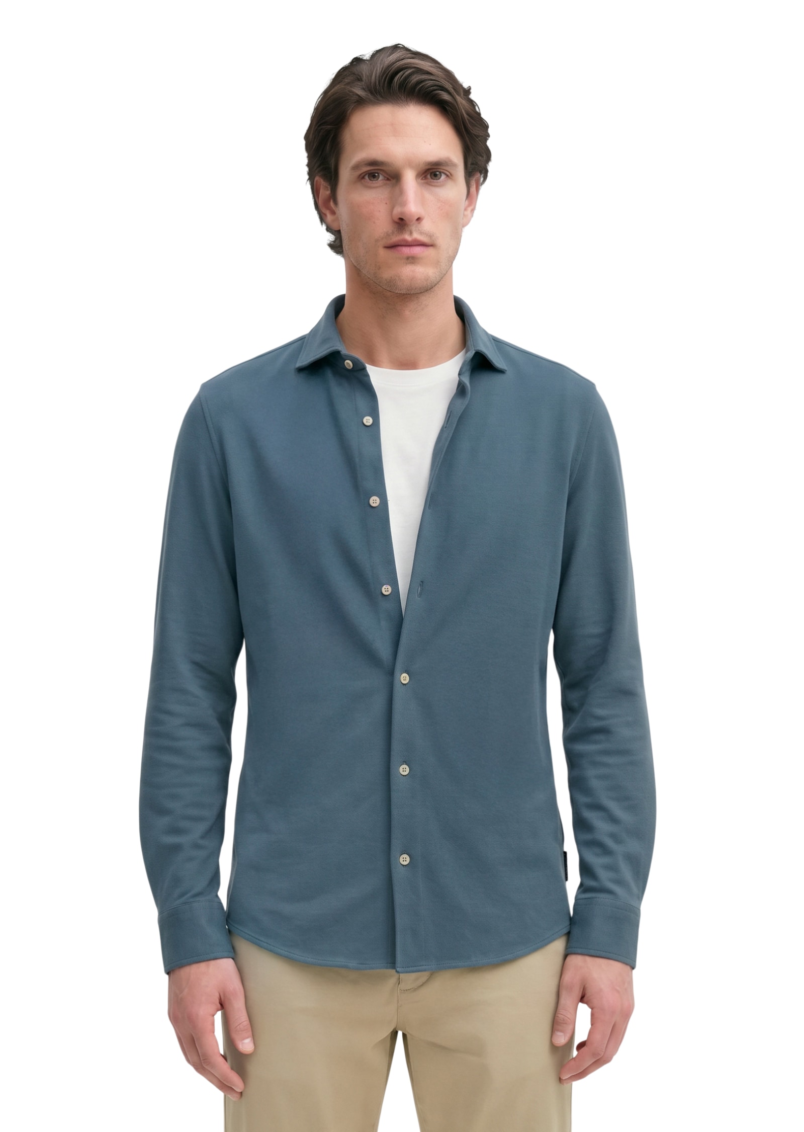 Marc O'Polo Langarmhemd Shaped Fit, mit feiner Piqué-Struktur