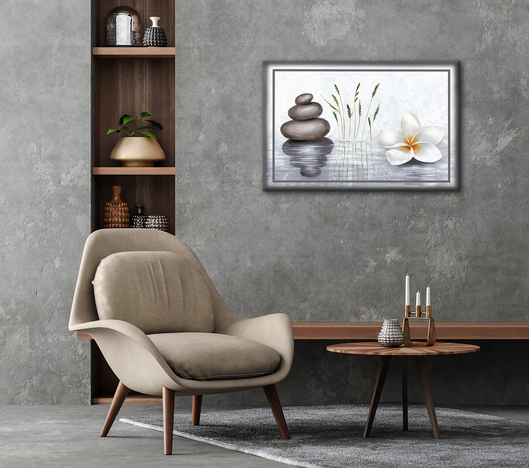 Bönninghoff Tableau sur toile »Wandbild WELLNESS ZEN 60x90 cm – Leinwandbild Keilrahmen Deko modern« Images de spa | Pierre | Zen 1 cuis tlg. tendu sur châssis
