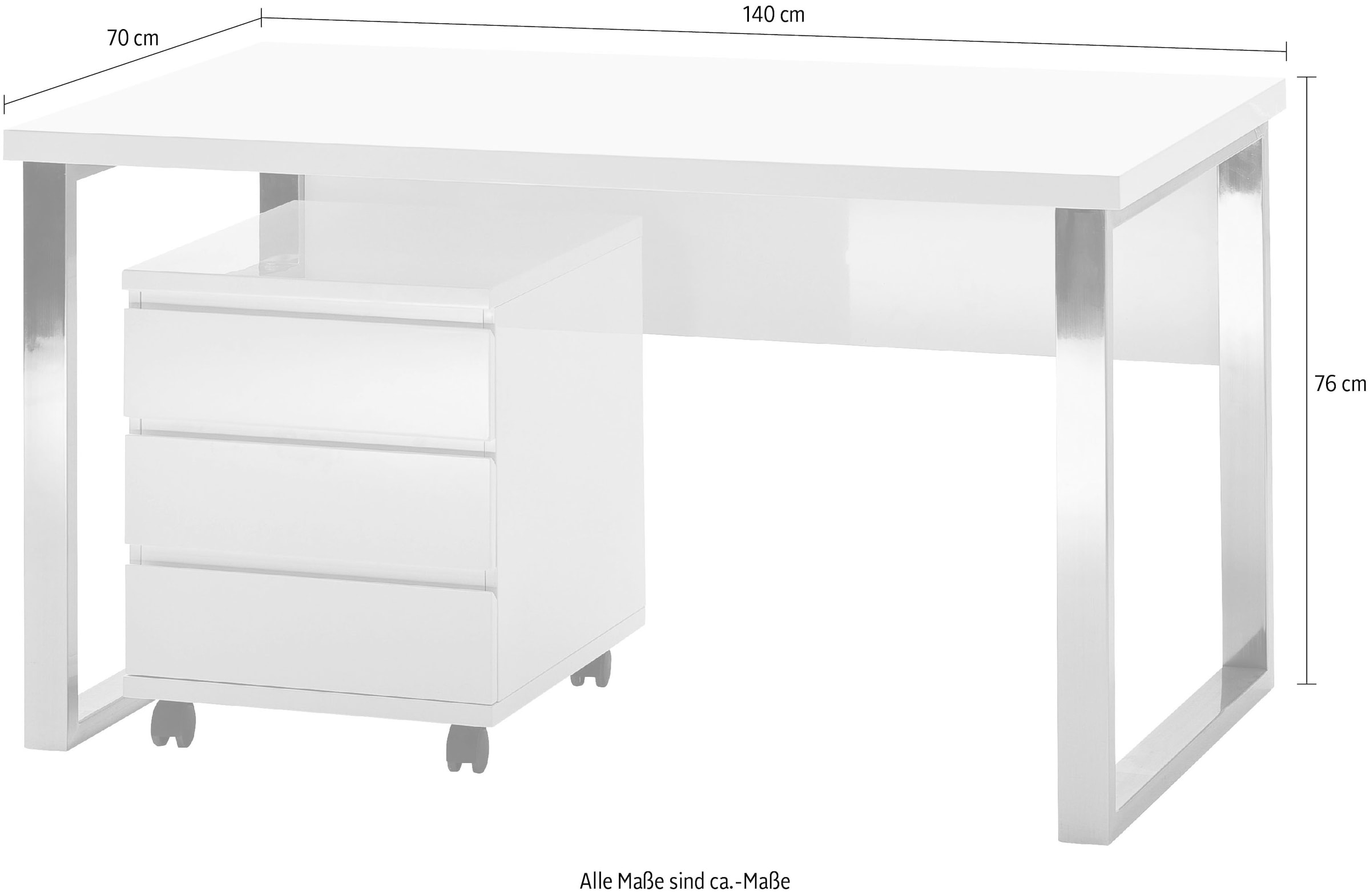 MCA furniture Schreibtisch »Sydney«, weiss Hochglanz, Breite 140 cm