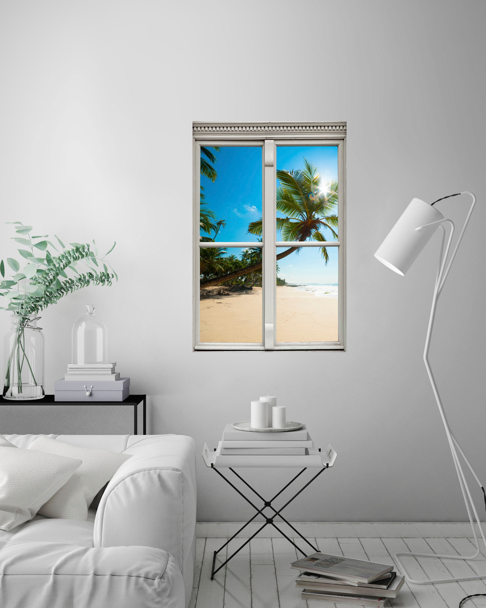 queence Wandsticker »Palmenstrand«, Wandsticker, Wandbild, selbstklebend, 3D, Fenster