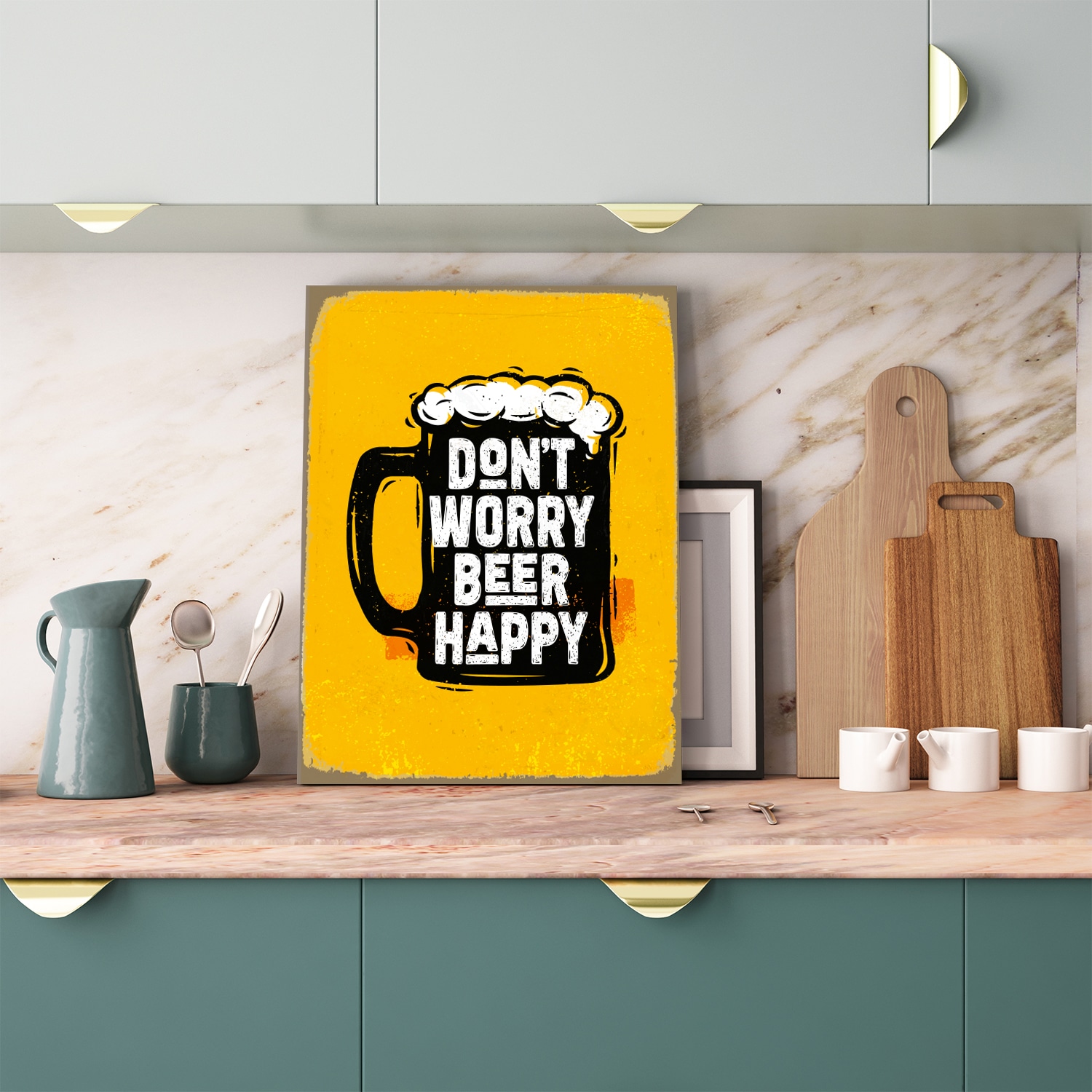 Metallbild »Beer Happy Spruch Stahlschild Blechschild«, (1 St.), 20x30x0,2cm - mit 4...