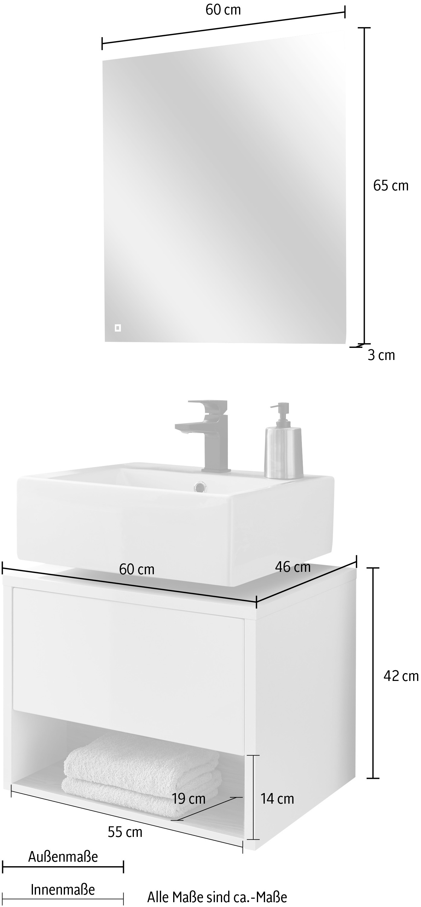 Home affaire Badmöbel-Set »Studio Line, Bad im modernen Design, 2-teiliges Badezimmer« 2 Stk. tlg.