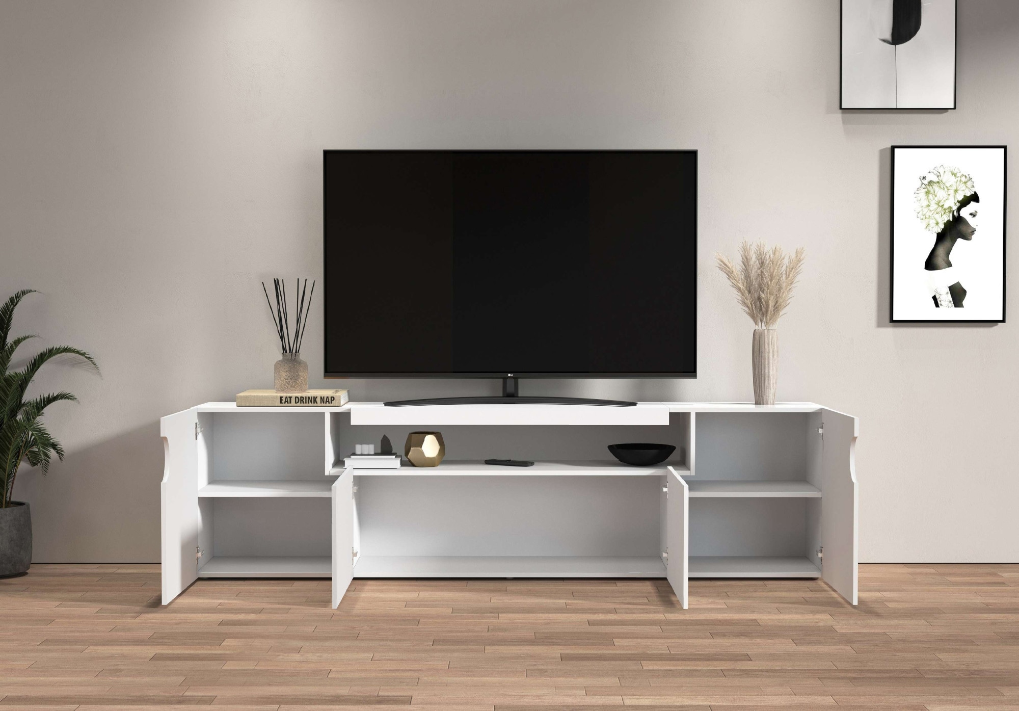 GOODproduct Table basse »REAL,Lowboard,TV-Kommode,TV-Möbel,TV-Bank« 1 cuis tlg. Avec 4 portes, dont 2 arrondies formant une niche ovale ouverte