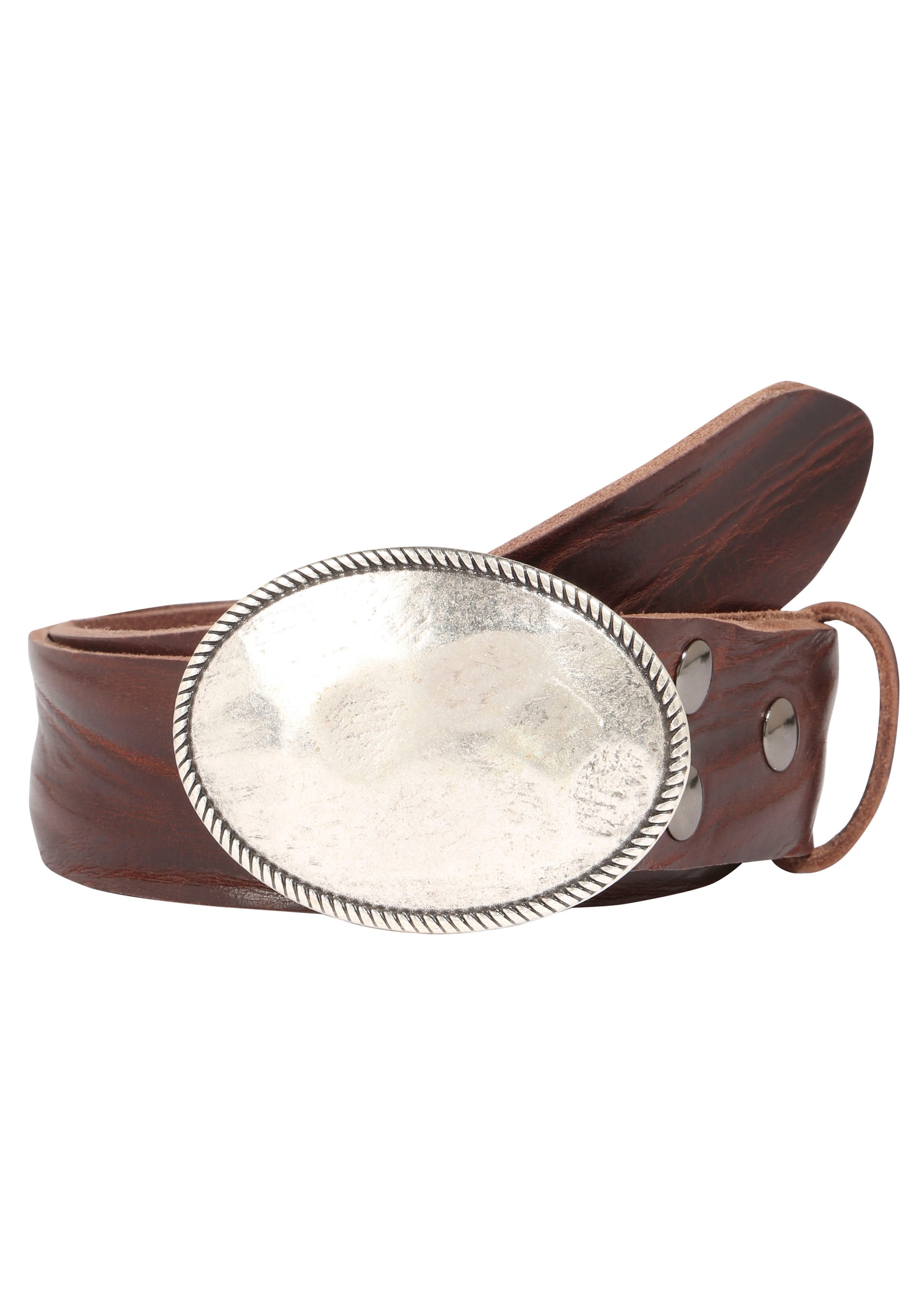 Image of Rettungsring Gürtel Ledergürtel mit austauschbarer Schliesse "Oval Matt Gehämmert"