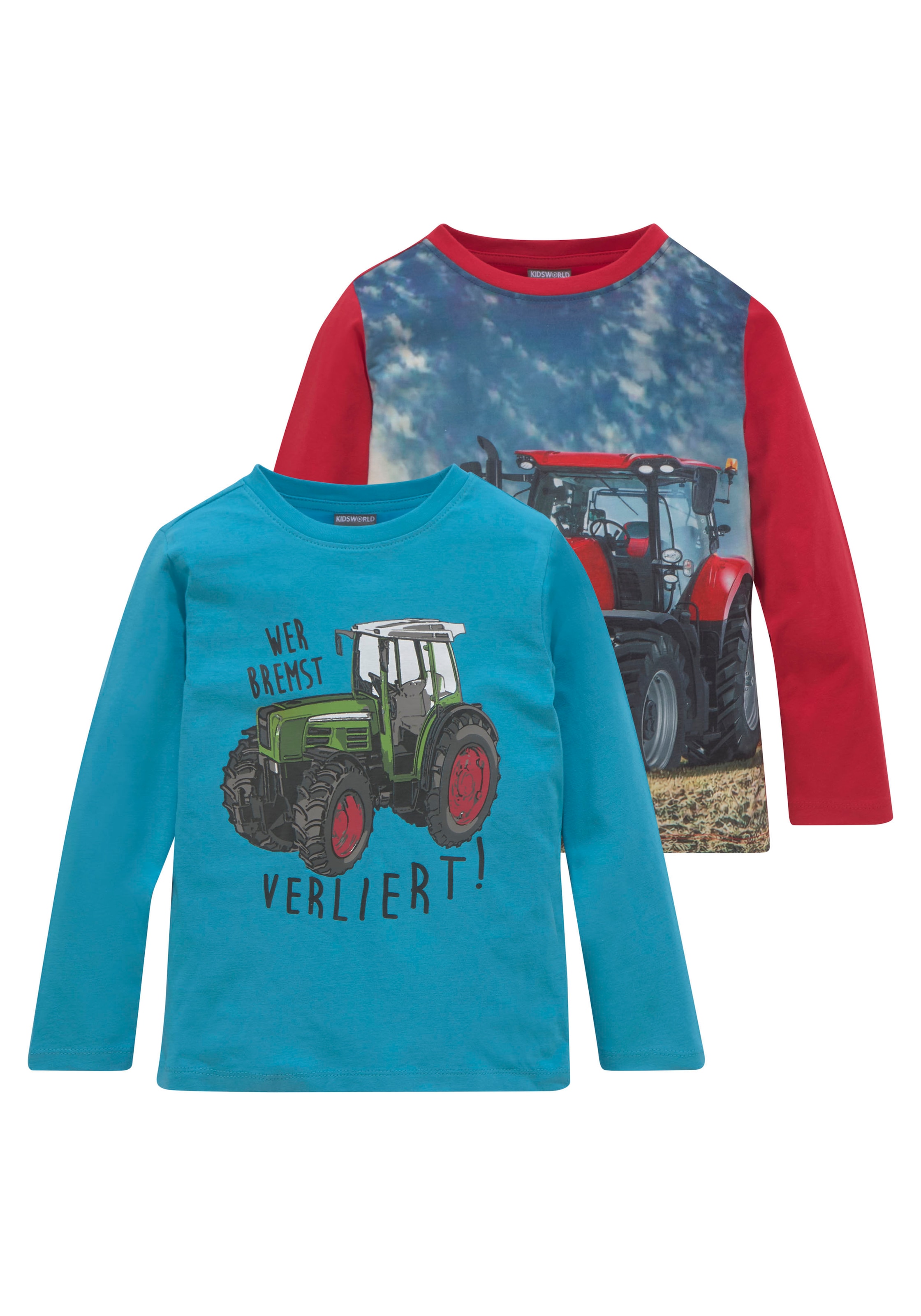 Image of KIDSWORLD Langarmshirt "Traktoren" Packung, 2, 2 Stk. Langarm, Basic-Passform, bedruckt