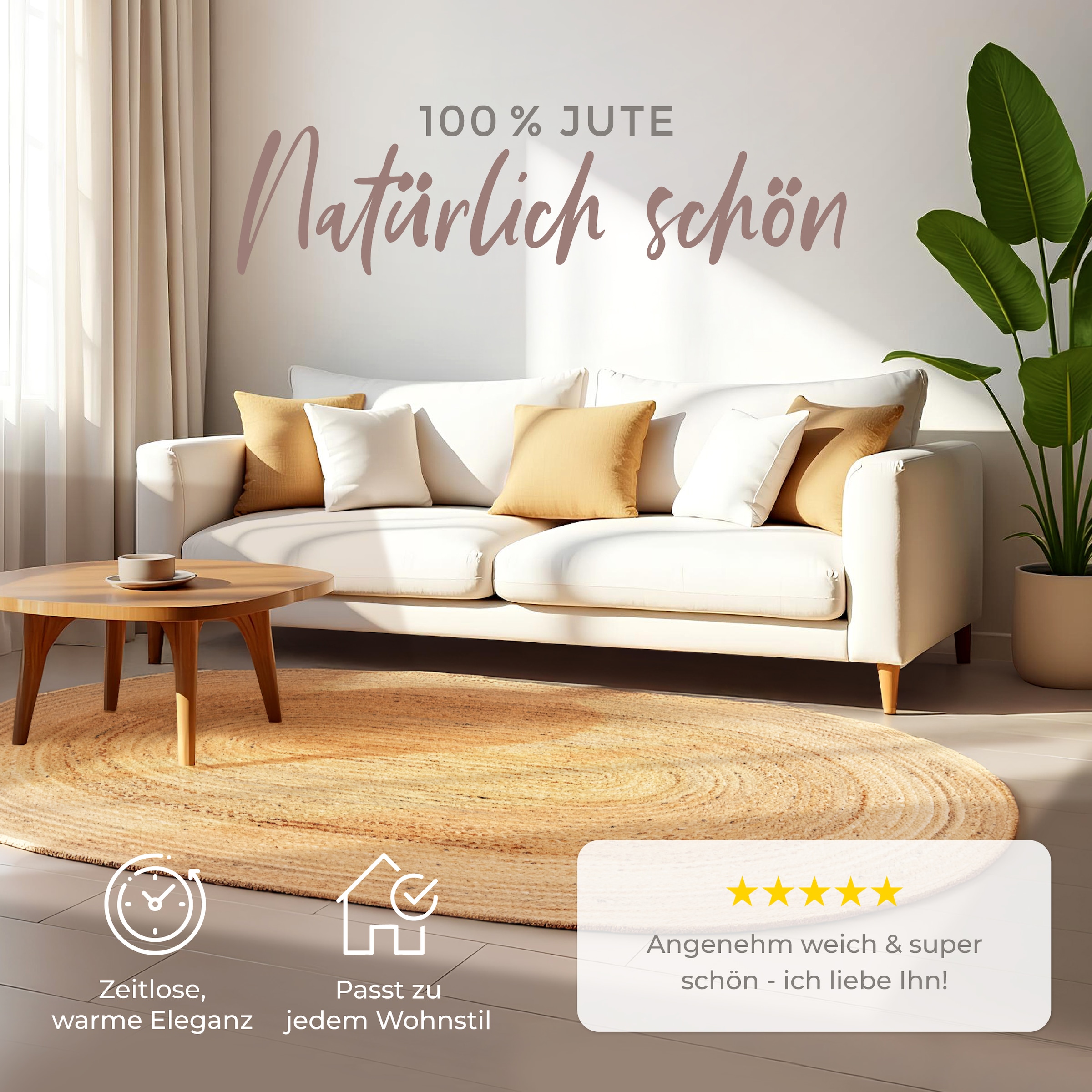 carpetfine Teppich »Nele Juteteppich Naturfaser«, rund, 6 mm Höhe, geflochtener Wendeteppich aus 100%Jute, in rund und oval, viele Grössen