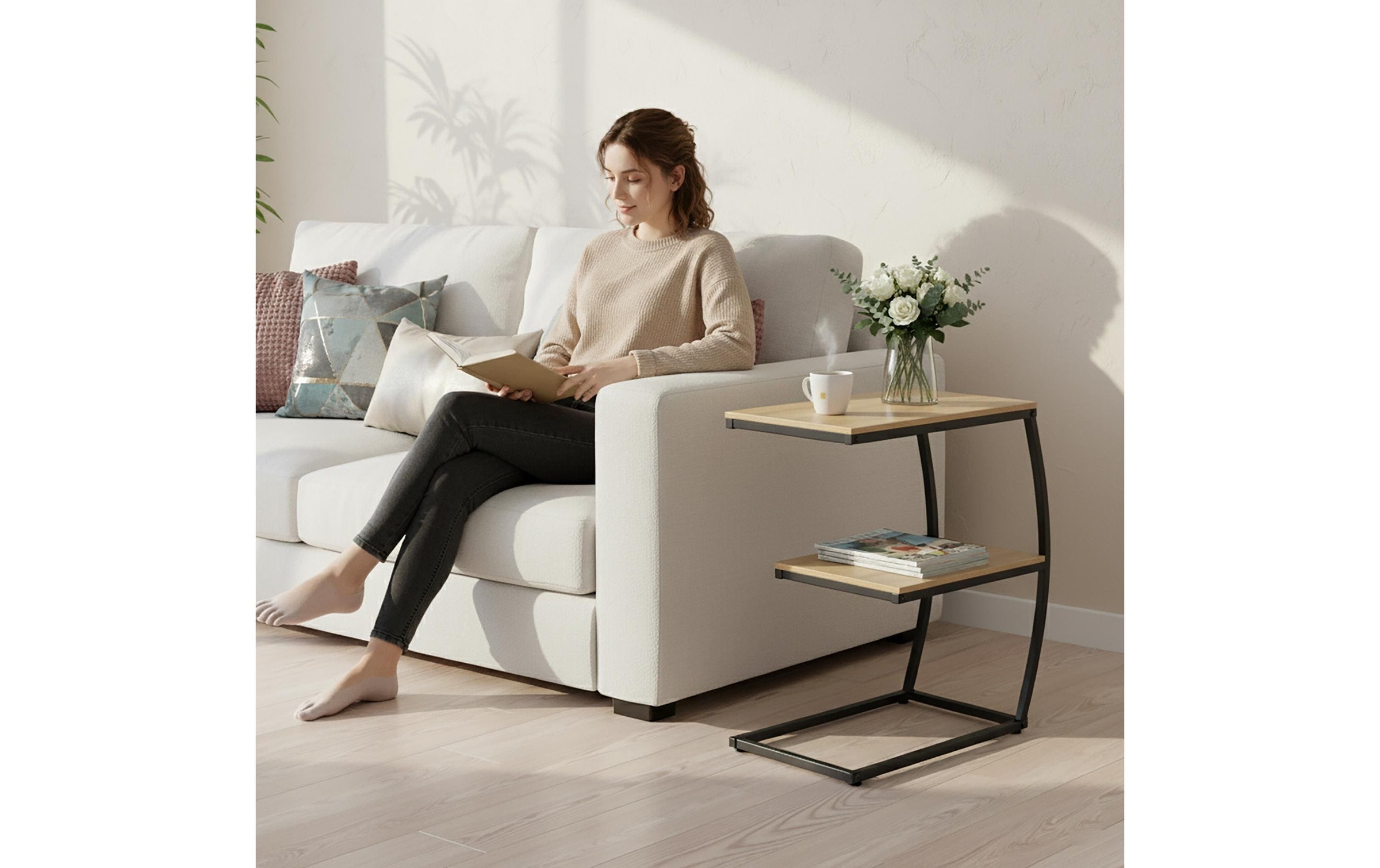 relaxdays Beistelltisch »in C-Form 58.5 x 47.5 cm« Couchtisch mit 2 Ablagen