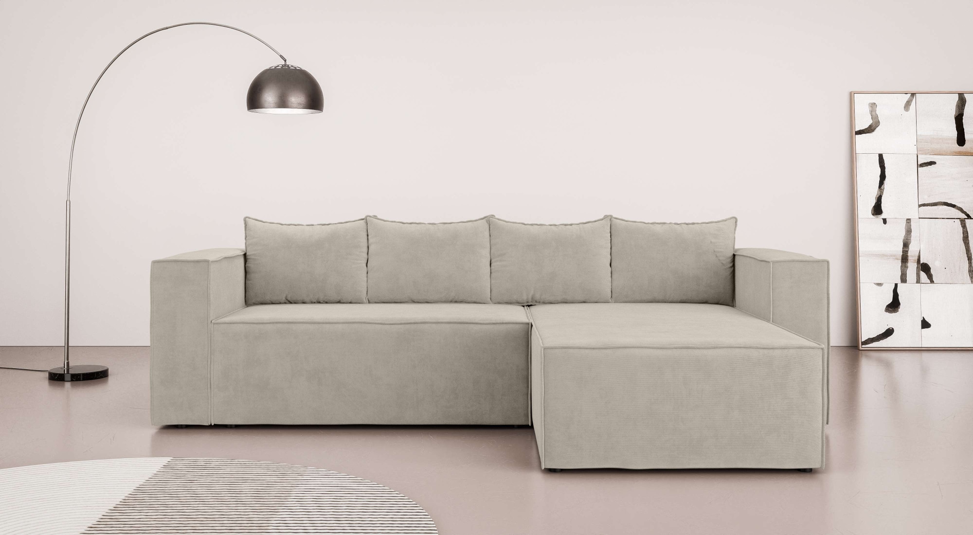 INOSIGN Ecksofa »LINCOLNVILLE mit Bettfunktion und Bettkasten, Masse B/H/T 244/76/150 cm«, L-Form mit Wellenunterfederung, Recamiere beidseitig montierbar