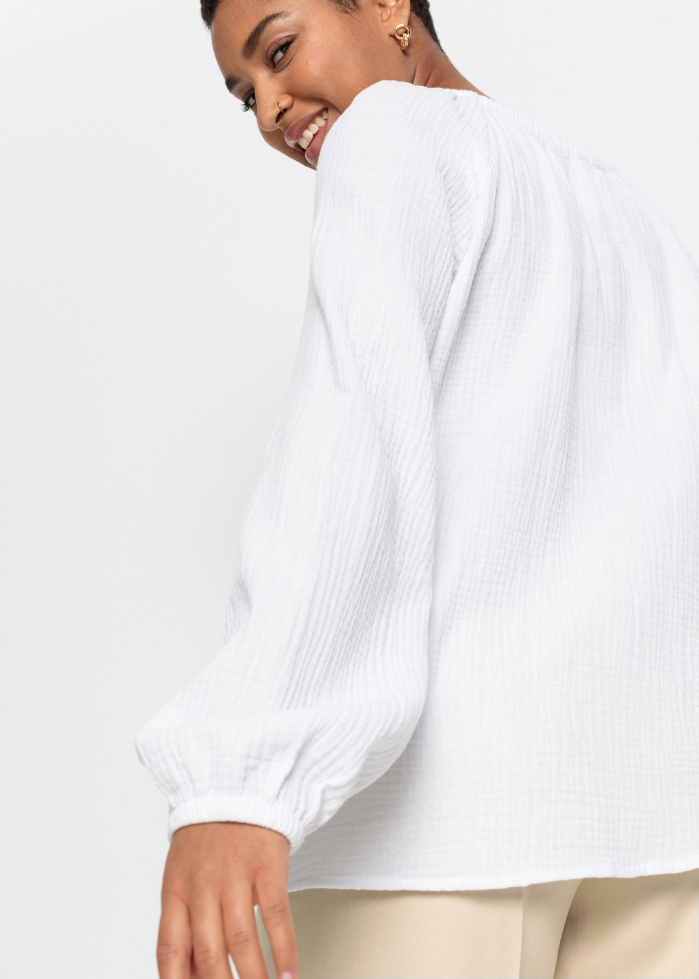 bonprix Blouse à manches longues »Musselin-Bluse aus Baumwolle« Musselin-Bluse aus Baumwolle