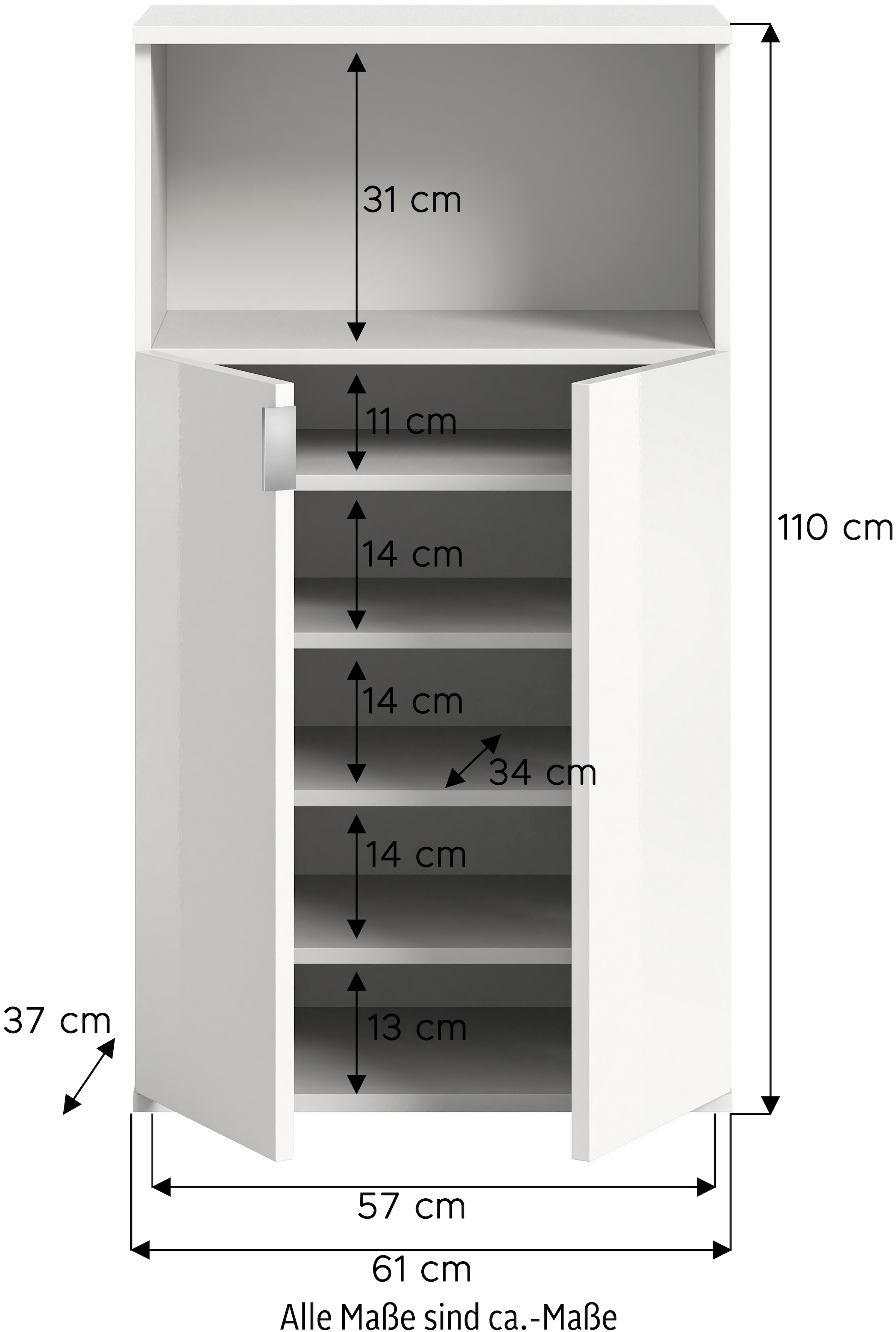 INOSIGN Schuhschrank »Trondheim Schuhschrank, Höhe 110 cm,« 1 Stk. tlg. hochglanz, für ca. 12 Paar Schuhe, 3 Einlegeböden, Schuhschrank,Flur