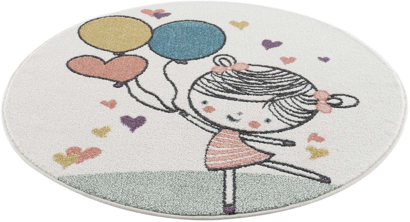 Carpet City Kinderteppich »Anime9393«, rund, 11 mm Höhe, Spielteppich, Mädchen, Herzen, Ballon, Weicher Flor, Pflegeleicht