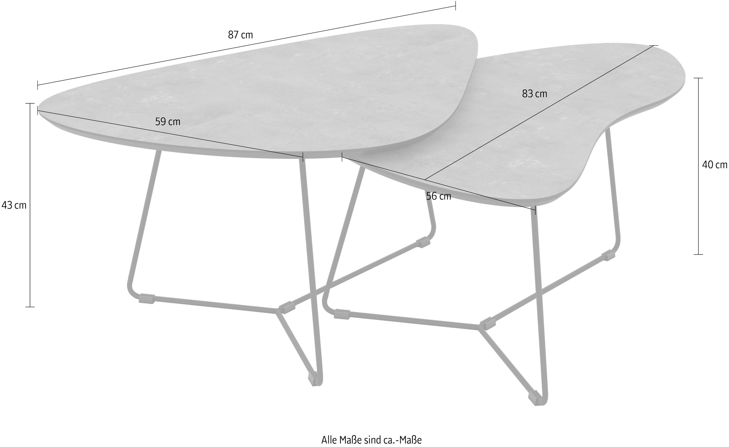 HELA Couchtisch »PISA« Set, 2 Stk. tlg. 2er Set, Platten in Nierenform, gefräst, Schweizer Kante