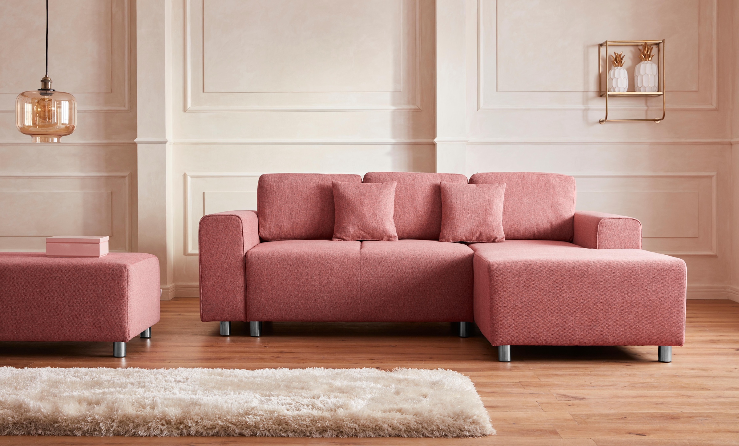 Guido Maria Kretschmer Home&Living Ecksofa »Györ«, L-Form, wahlweise mit Bettfunktion und Bettkasten incl. 2 Zierkissen