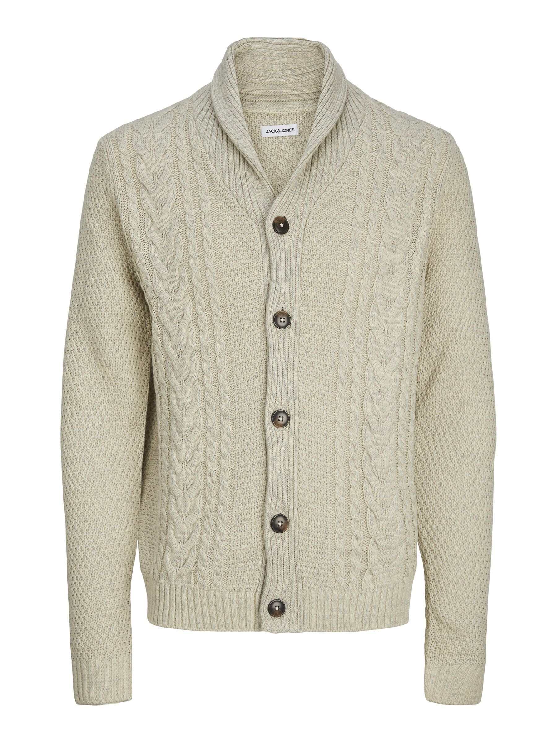 Jack & Jones Strickjacke »JJCRAIG KNIT SHAWL NECK AW24«, mit Schalkragen und Zopfmuster