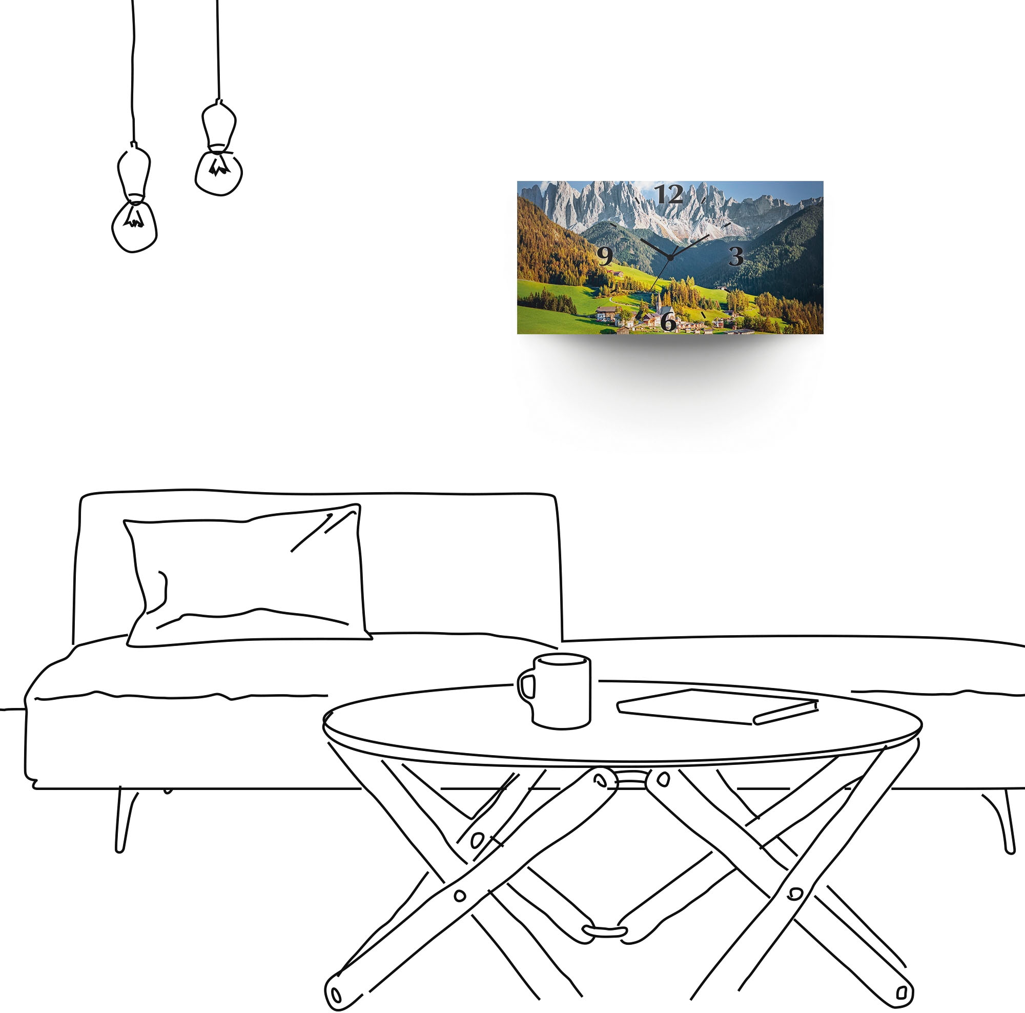 Artland Wanduhr »Alpen Berge Santa Maddalena«, 3D Optik gebogen, mit Quarz- oder Funkuhrwerk, versch. Grössen
