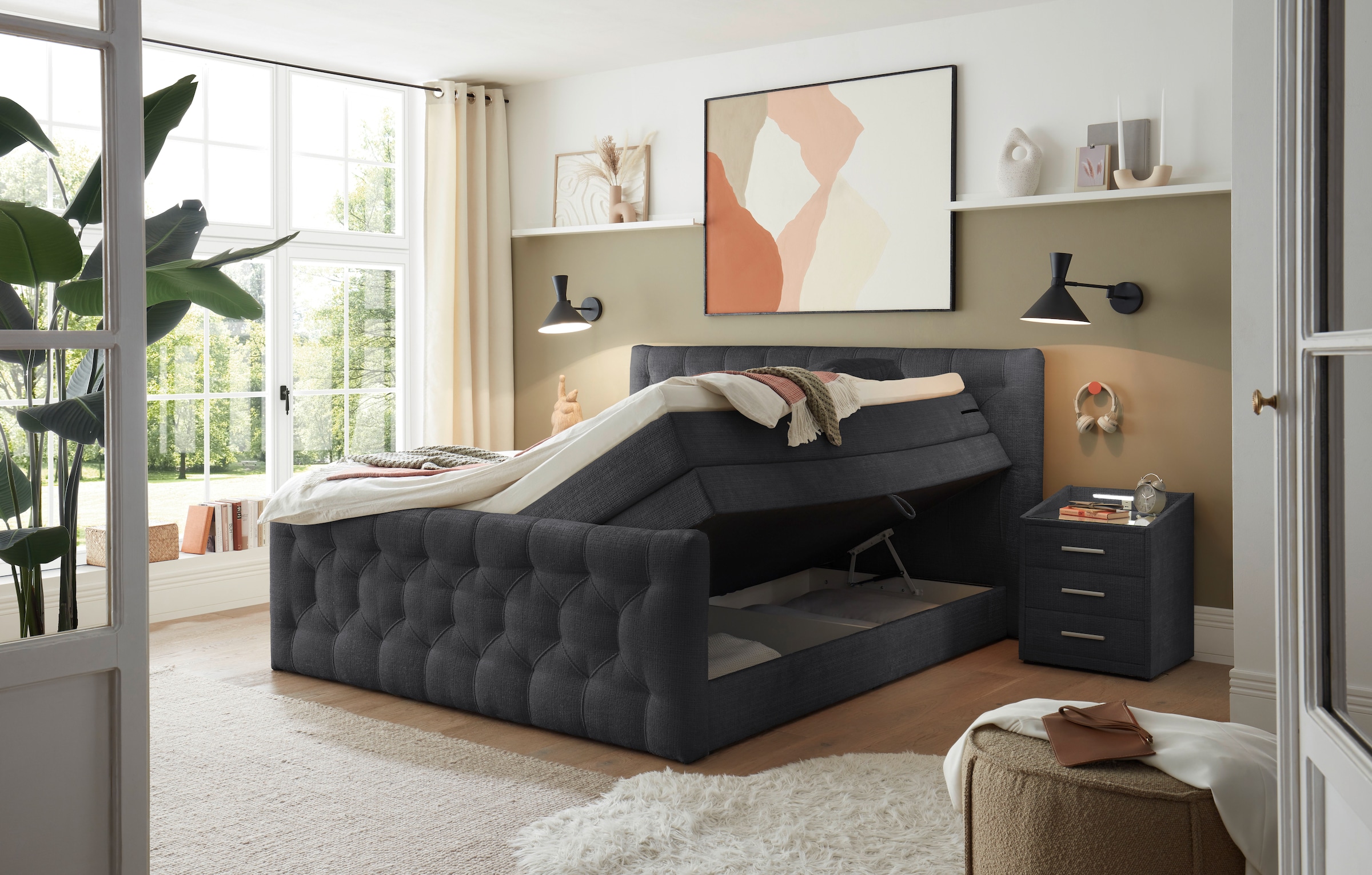 ED EXCITING DESIGN Boxspringbett »"Cashfield", OTTOs Choice! Topseller inkl. zwei Bettkästen & Topper«, erhältlich in den Grössen 160x200cm und 180x200cm