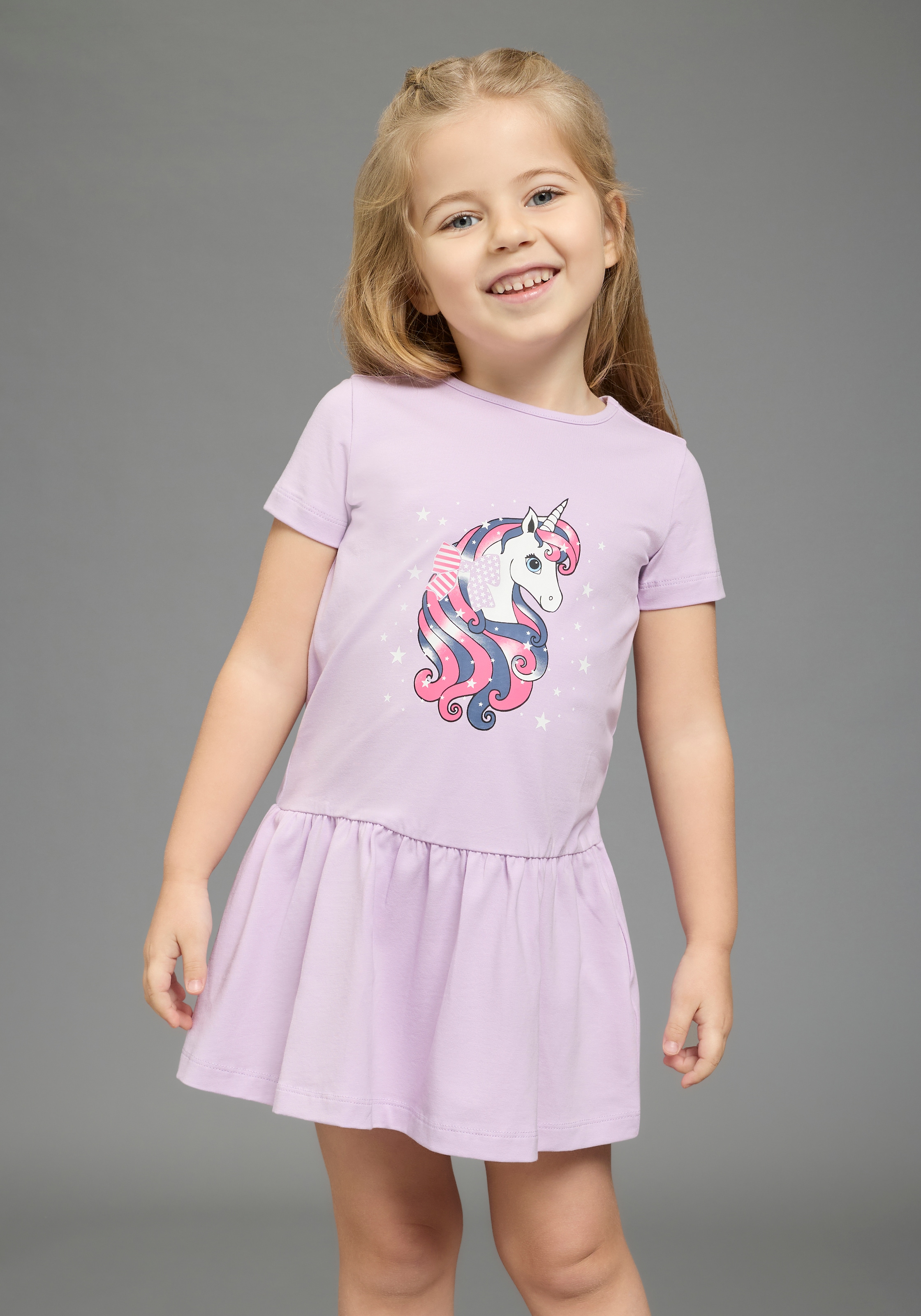 Image of KIDSWORLD Jerseykleid "mit Einhorn" aus Baumwolle und Elasthan, kurzärmelig