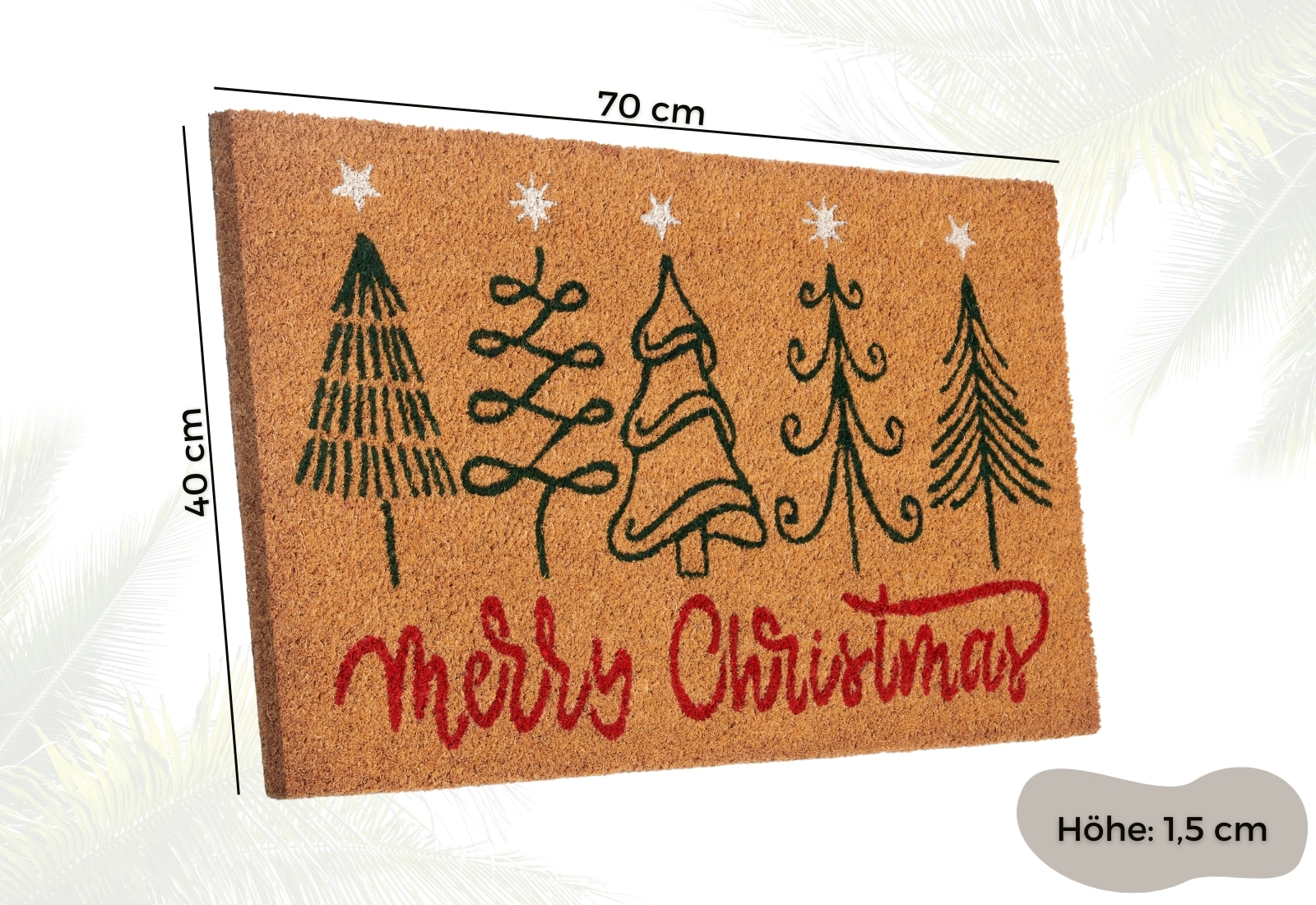 HANSE Home Fussmatte »Kokos Five Christmas Trees, Türmatte«, rechteckig, 15 mm Höhe, Schmutzfangmatte, Rutschfest, Outdoor, Weihnachten, Kokosmatte, Flur