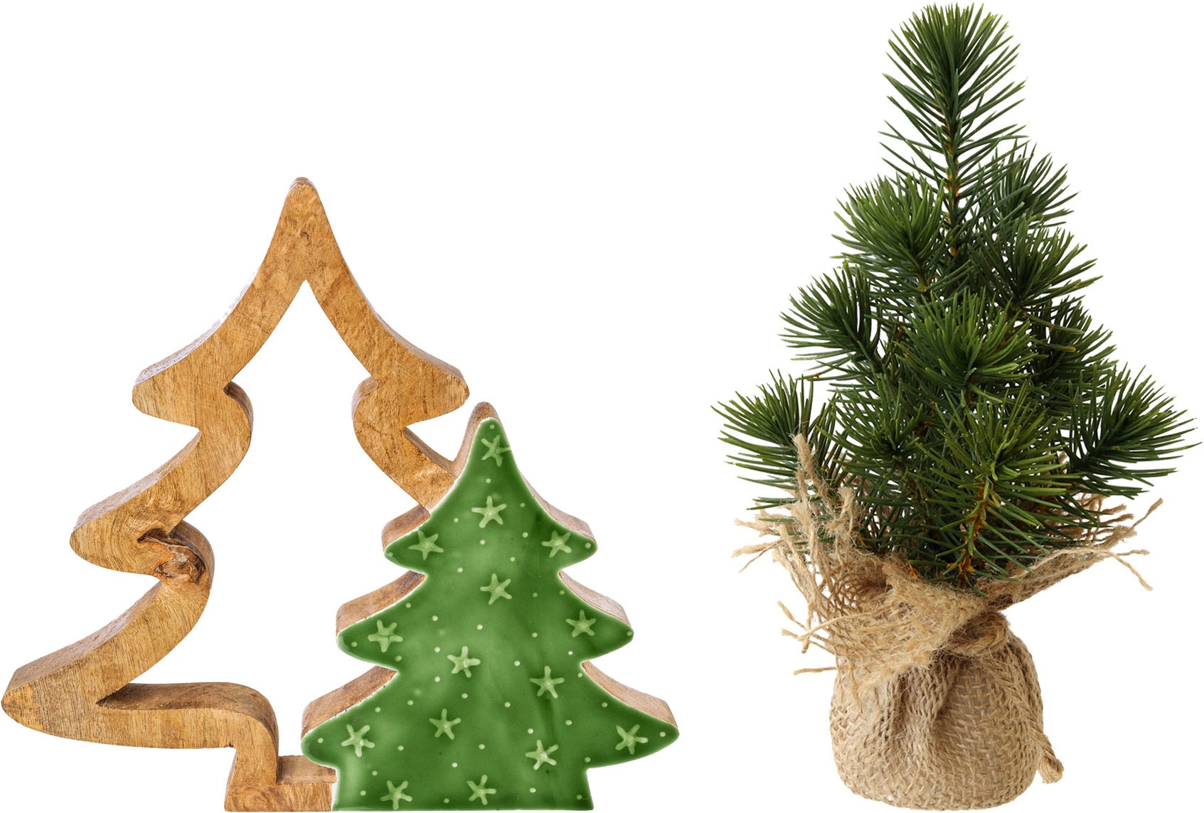 Creativ green Objet décoratif »Set aus Kunst-Tannenbäumchen und Deko-Figur« ideal zum schnellen Dekorieren