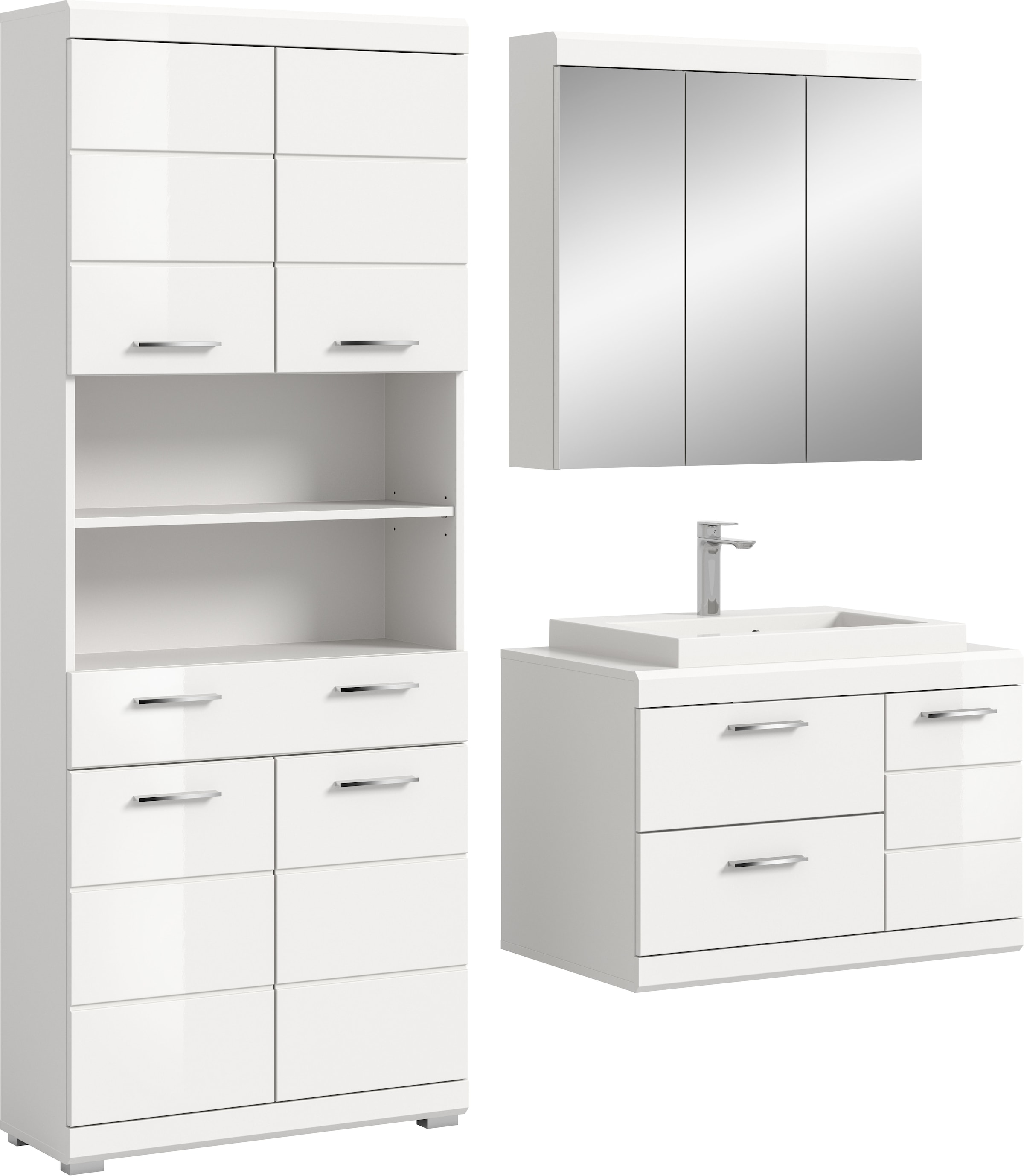 Image of welltime Badmöbel-Set "SIENA, 3-teilig, Waschtisch inkl. Waschbecken, Spiegel- & Hochschrank"