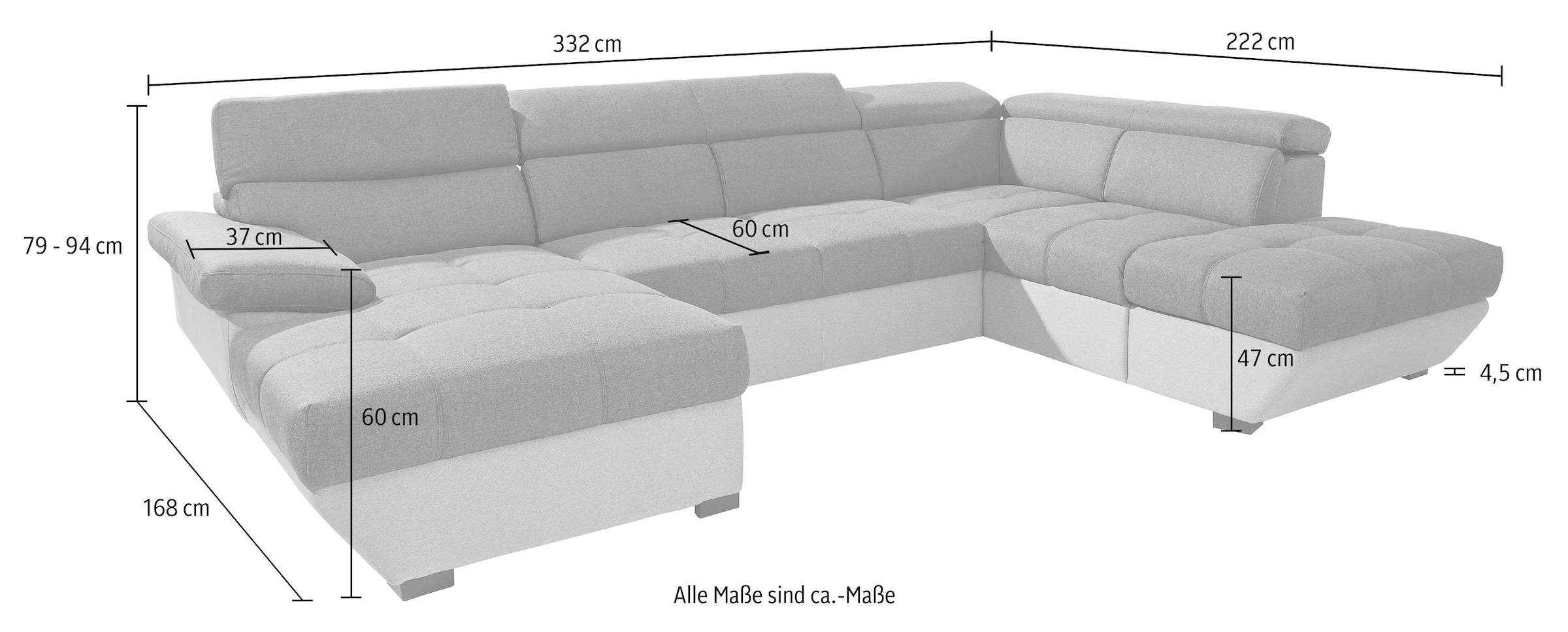 COTTA Polstergarnitur »Speedway U-Form«, (Set), Set bestehend aus: Wohnlandschaft mit Kopfteilverstellung & Hocker