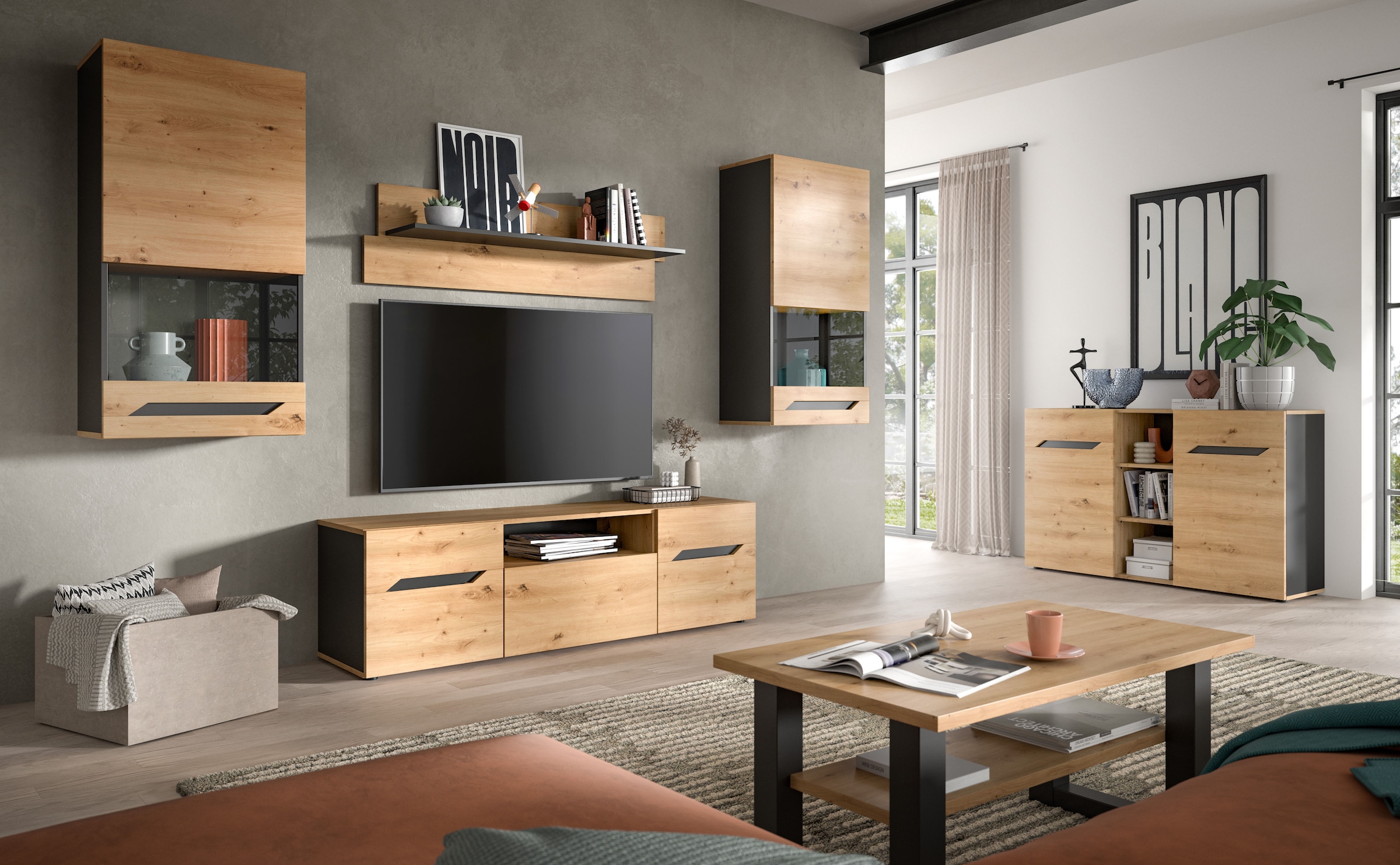 INOSIGN Wohnwand »SERTA, 4-teilig, best. aus: 2x Vitrine, 1x Lowboad & 1x Wandboard«