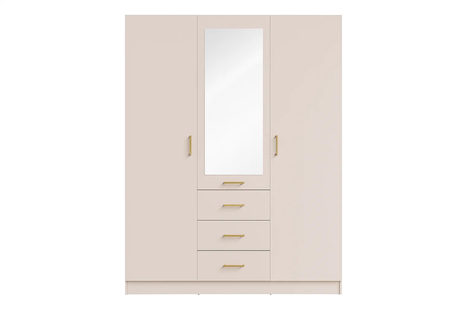 Home affaire Armoires à vêtements »KOS Garderobe mit 3 Schubladen, Kleiderstange, 4 Einlegeböden, Spiegel« Kleiderschrank mit 3 Türen, goldenen Griffen, Masse B/H/T 150/200/58 cm