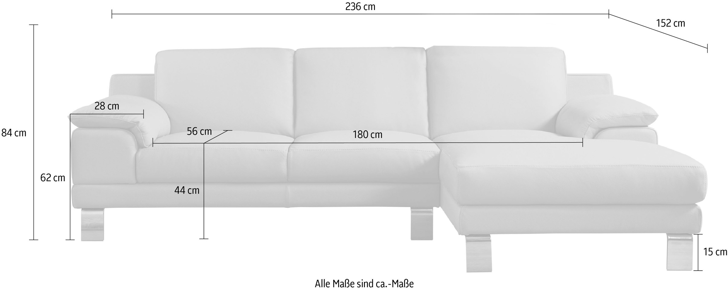 Egoitaliano Ecksofa »Shakira, Design und super Sitzkomfort auf hohem Niveau, tolle Details«, mit Recamiere, L-Form, edle Füsse