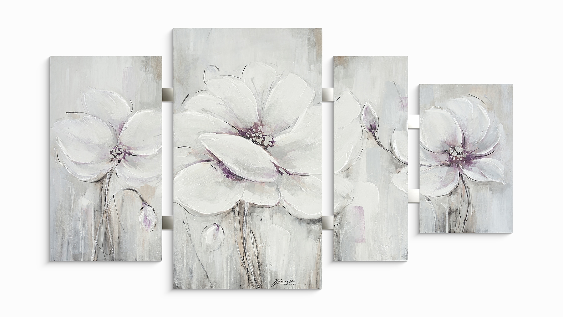 Image of Bönninghoff Ölgemälde "handarbeit 4-teilig BLUMEN 70x124 cm – Wandbild Deko modern" Blumen Blumenbilder 1 Stk. tlg. handgefertigt, jedes Bild ein Unikat