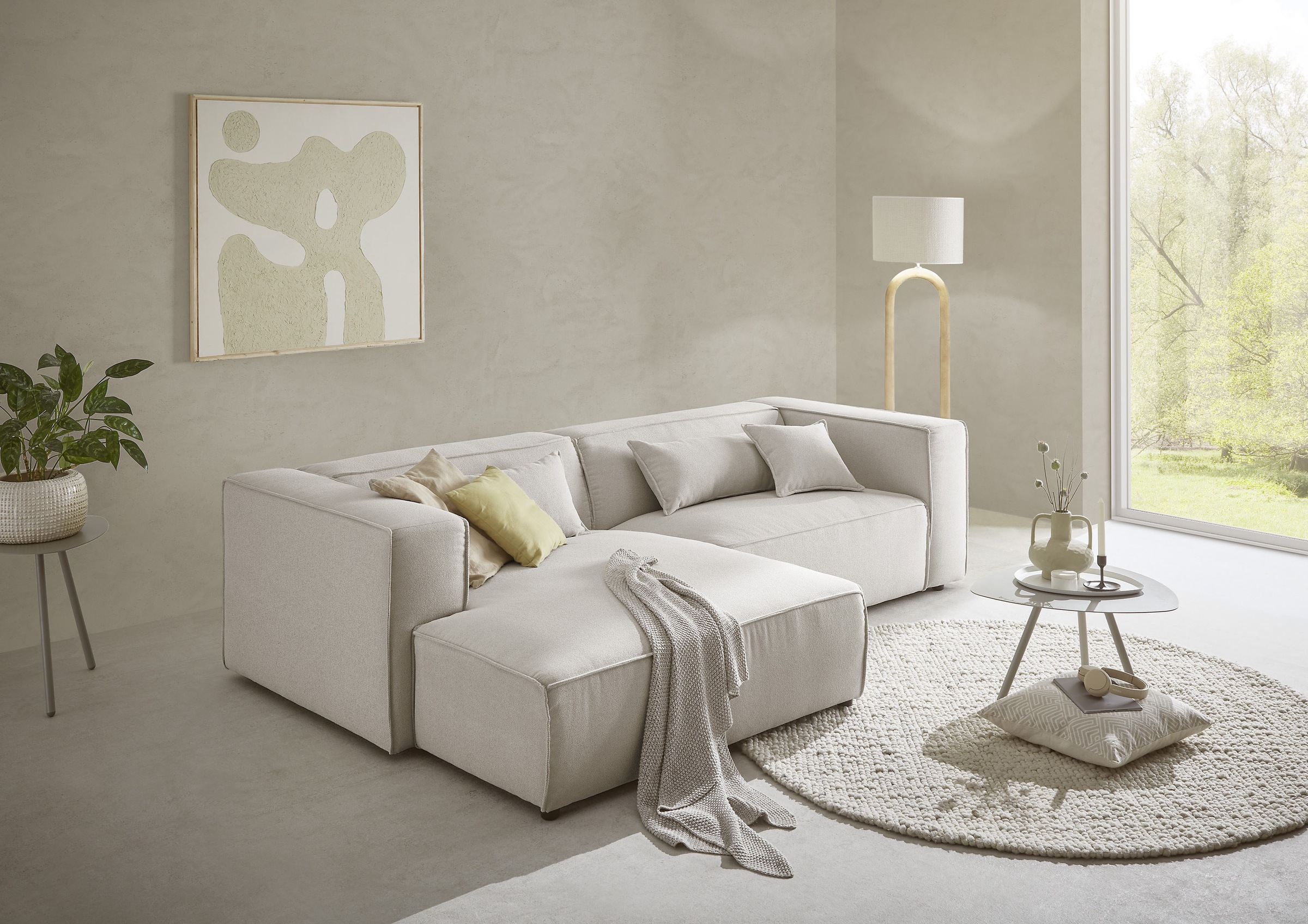 LeGer Home by Lena Gercke Ecksofa »PIARA mit Kedernaht, Cord, Leinenoptik o. Strukturstoff, Couch, L-Form«, wahlweise Ottomane rechts/links, schwarze Füsse, bequemer Sitzkomfort