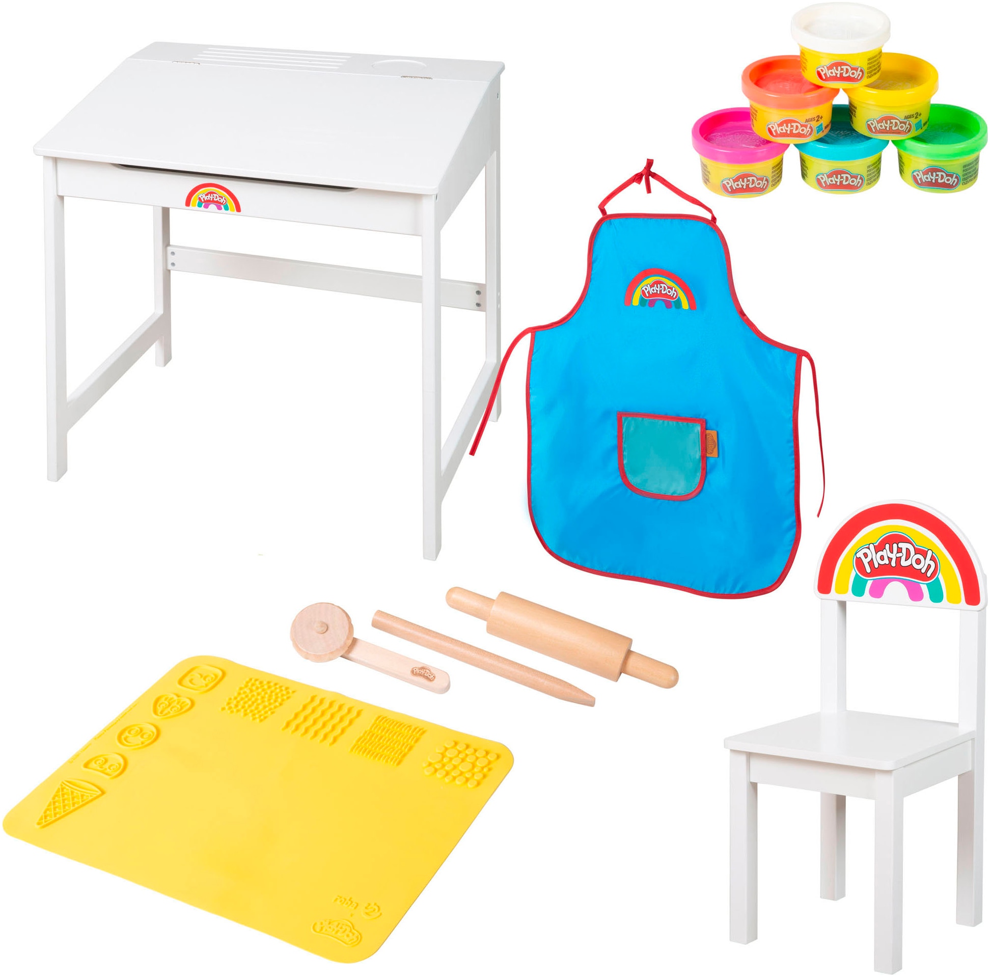 Image of roba Kindersitzgruppe "Play-Doh Schulpult" Set, inkl. 3D-Kreativmatte, 6 Knetdosen, Schürze