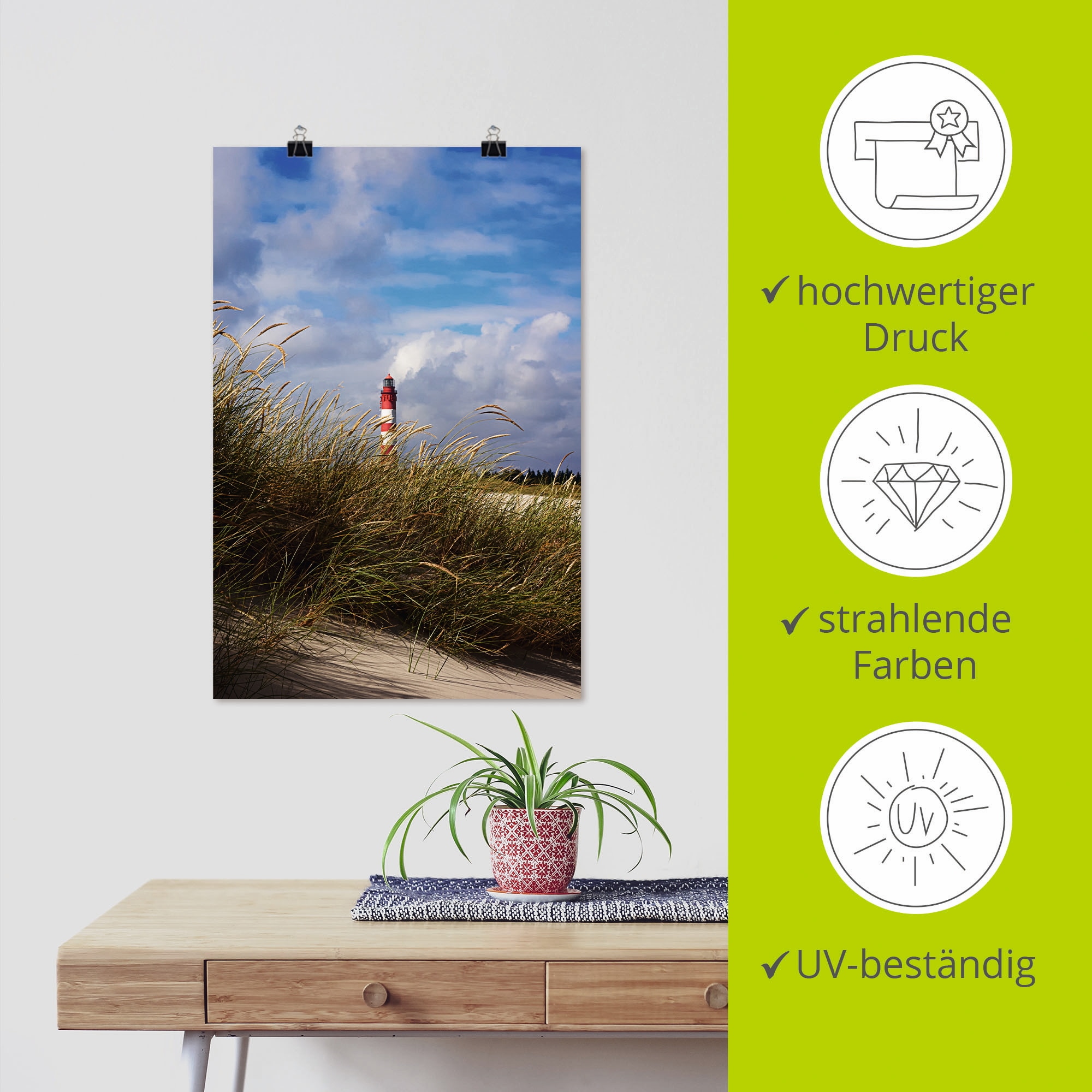 Artland Wandbild »Sommerimpression Amrumer Leuchtturm«, Gebäude, (1 St.), als Leinwandbild, Poster in verschied. Grössen