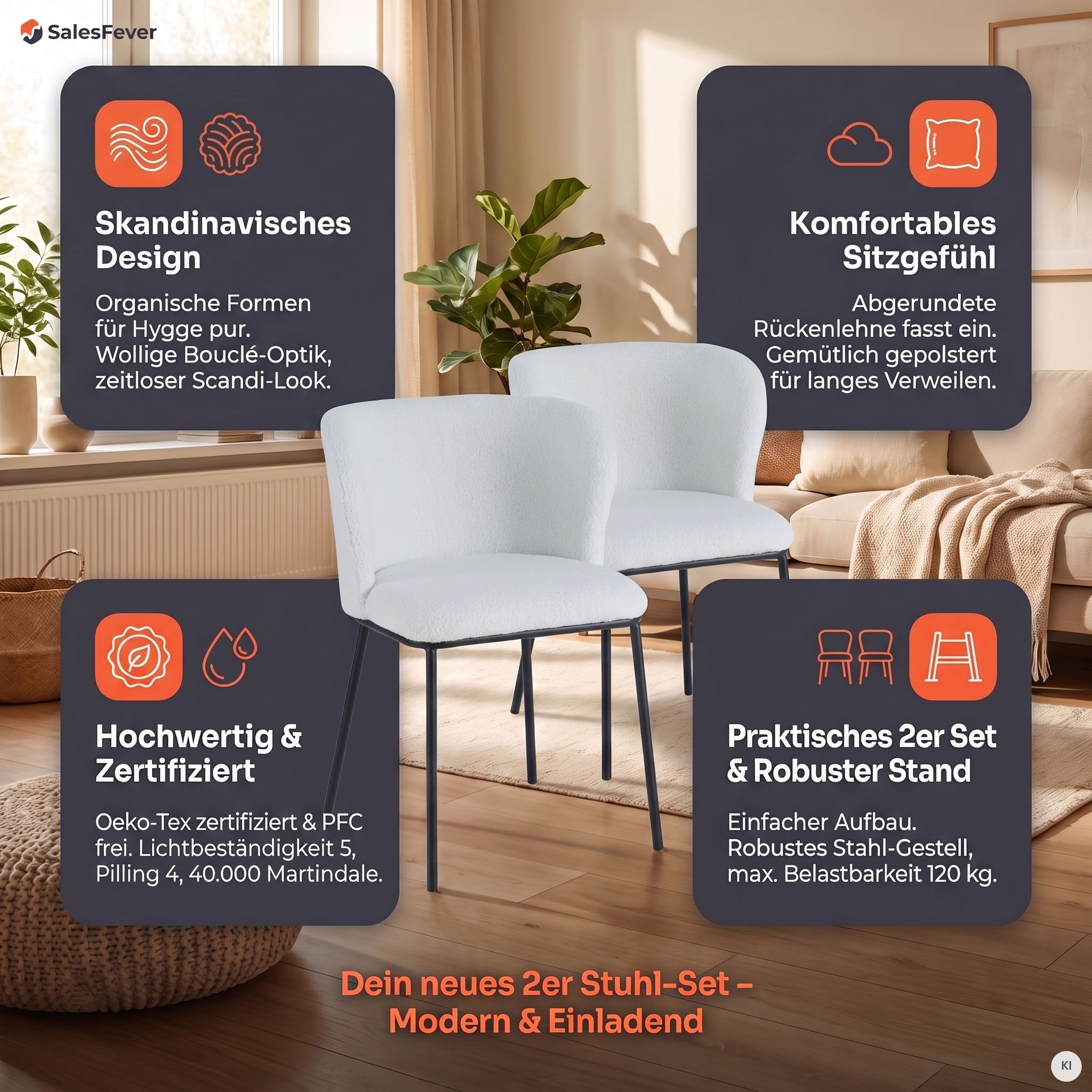 SalesFever 4-Fussstuhl »Stuhl mit vier Füssen« (Set) 2 Stk.Zweier-Set mit abgerundeter Rückenlehne