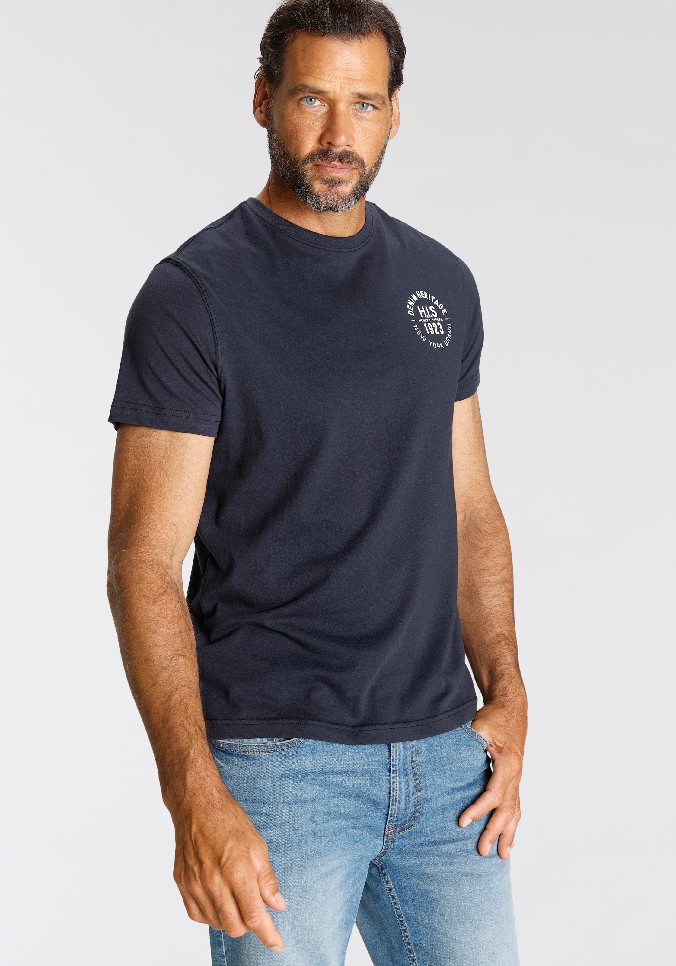 H.I.S T-Shirt Packung, 3er-Pack, 3 Stk. schmal geschnitten,  bedrucktes Design,  aus 100% Baumwolle