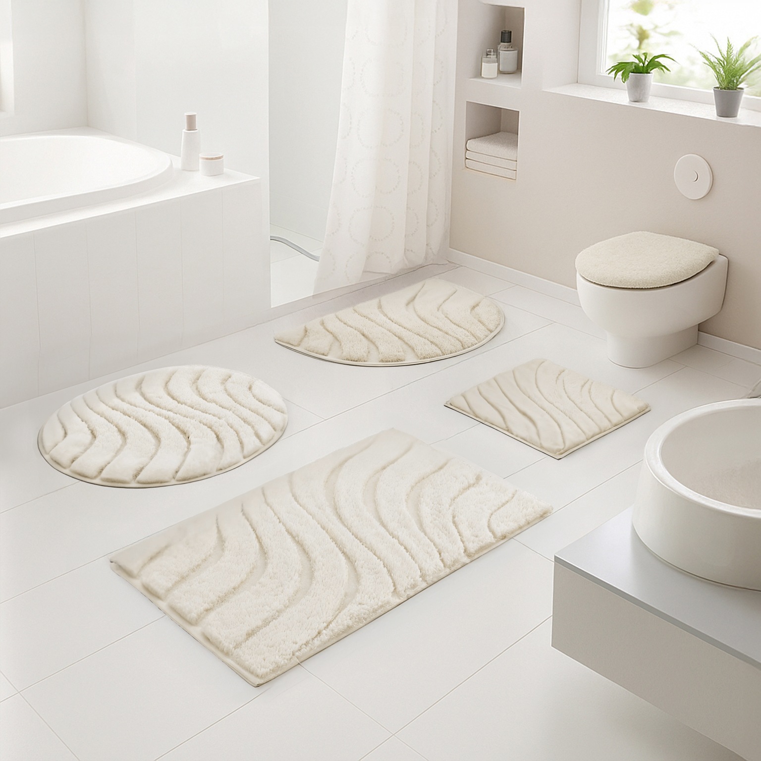 Image of GOODproduct Badematte "Levii, Badvorleger, Badezimmer Teppich, sehr weich" Höhe 20 mm rutschhemmend beschichtet fussbodenheizungsgeeignet schnell trocknend Hoch-Tief-Effekt, weiche Haptik, Made in Europe