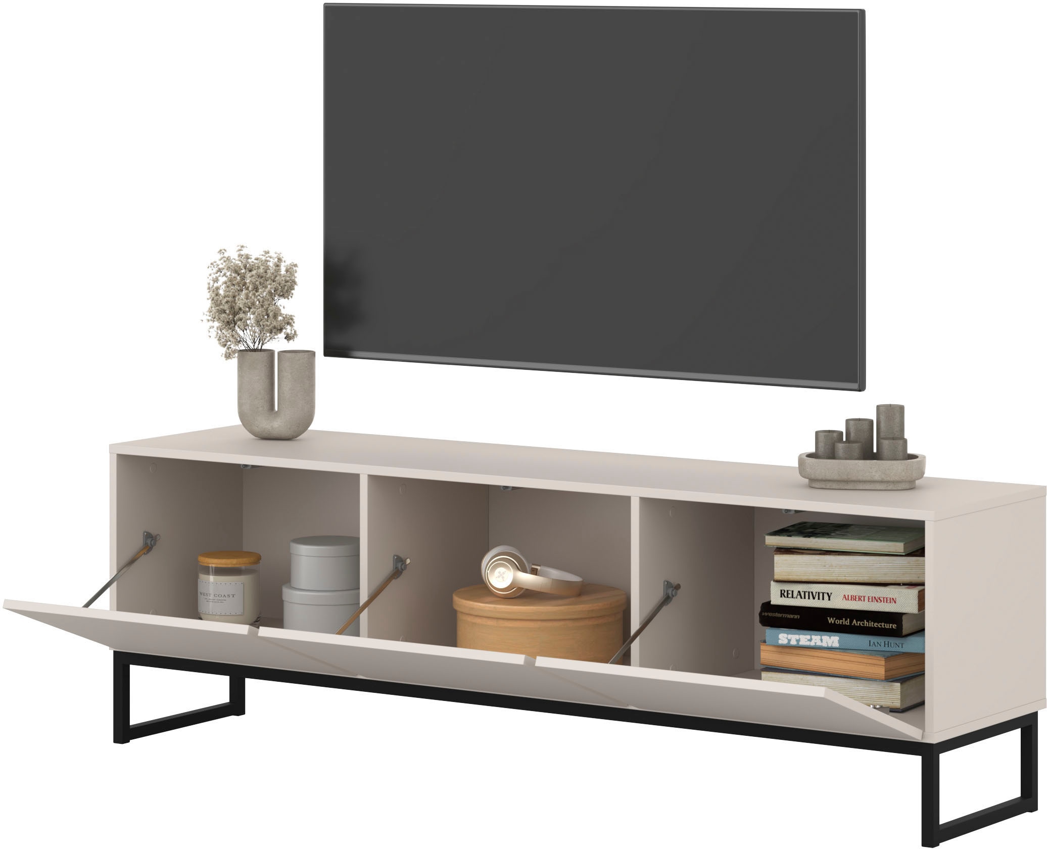 GOODproduct Lowboard »Loft, Breite 157 cm, TV-Board 3 Klappen, Metallkufen« TV-Kommode mit viel Stauraum, push-to-open-Funktion