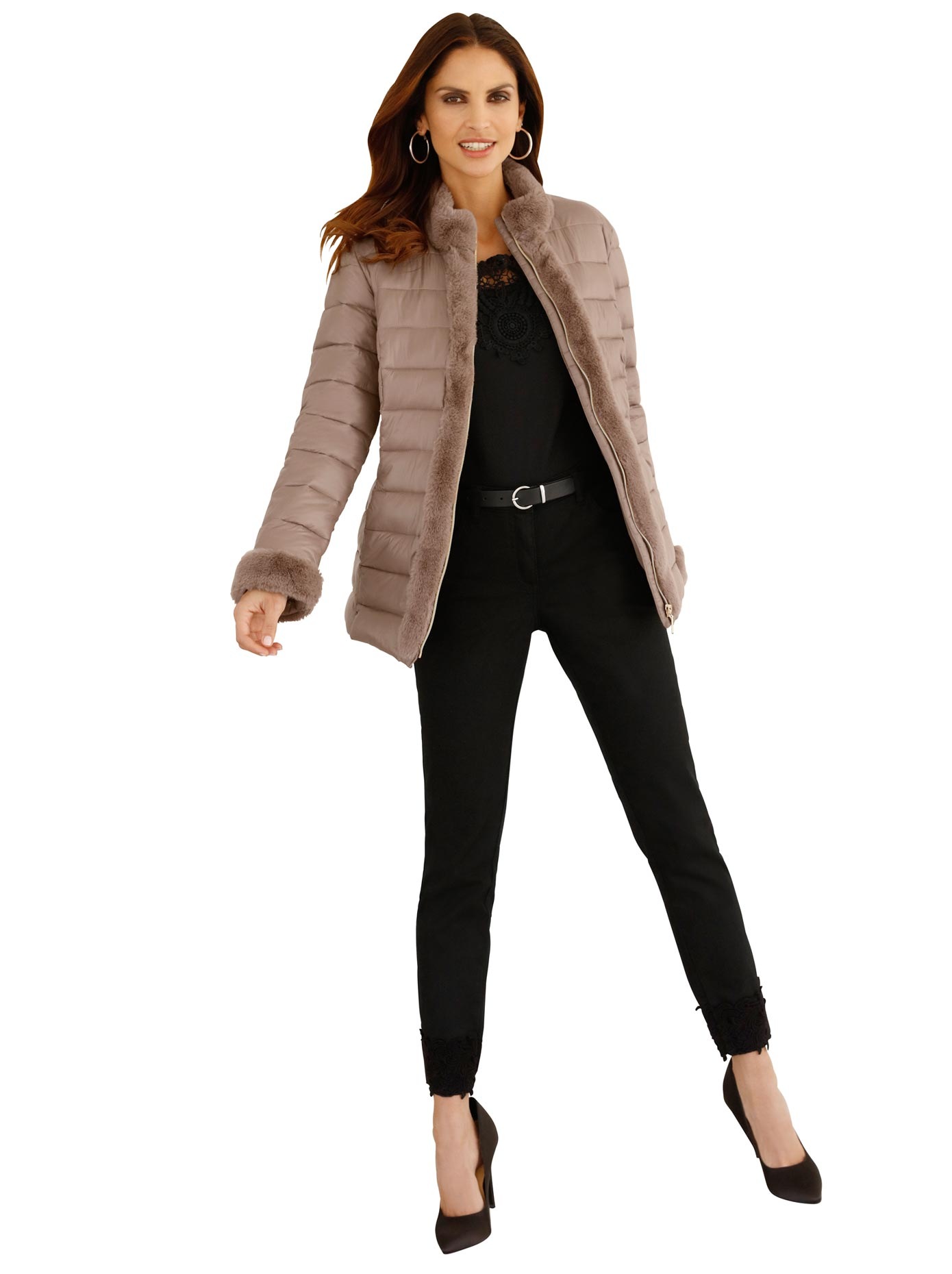 Steppjacke mit Webpelz-Kragen