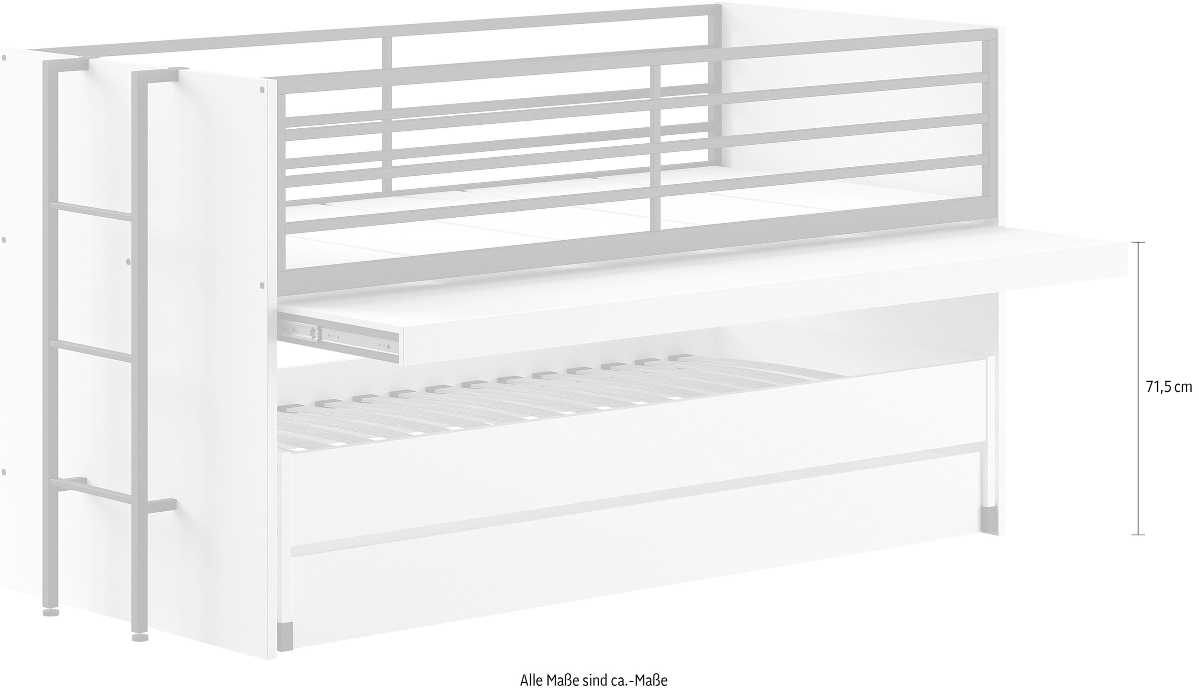 Vipack Etagenbett »praktisches Etagenbett mit viel Funktion, 2 Dekore zur Wahl« B/H/T ca. 219x114x98cm, Metall Leiter und Absturzschutz in schwarz,  für kleine Räume, 2 Liegefl., Bettschublade, inkl. Schreibtisch