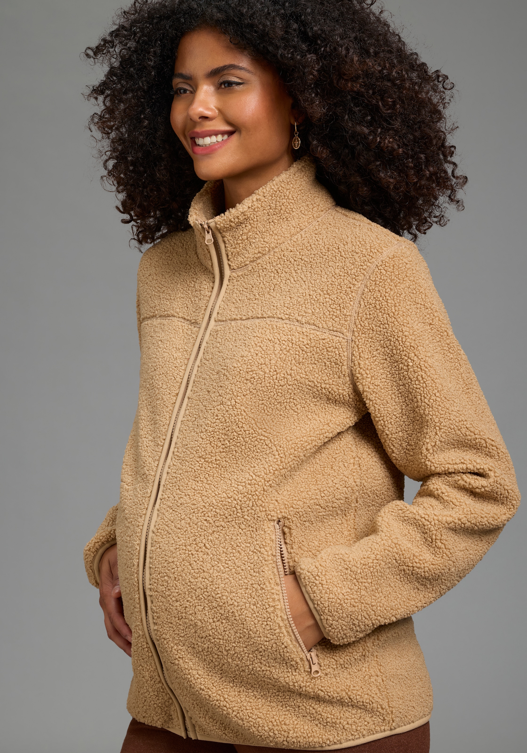 Neun Monate Sweat de maternité »2in1 Umstandsfleecejacke mit zippbaren Baby-Einsatz« avec col montant, en polaire douce, coupe confortable
