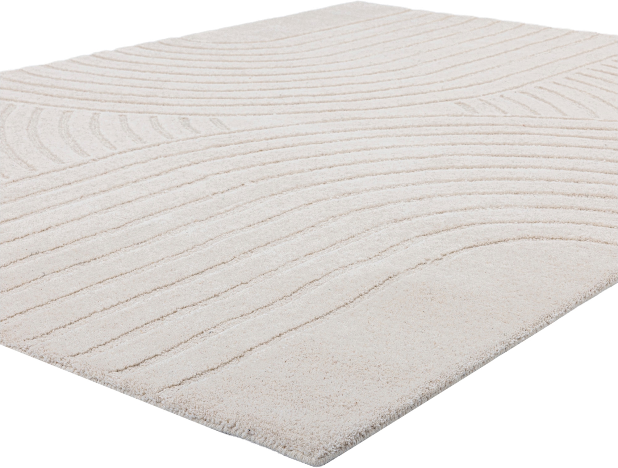 GOODproduct Wollteppich »Gabbo Design, Handgefertigt, Teppich,  reine Wolle,« rechteckig 14 mm Höhe Hoch-Tief-Effekt, reine Wolle, Scandi-Look, Naturfaser