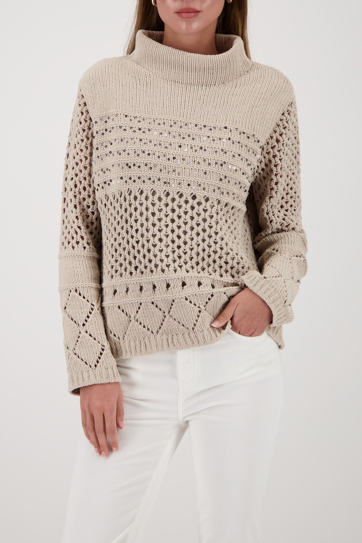 Image of Monari Strickpullover "Pullover Chenille Ajour" Regular fit mit Stehkragen