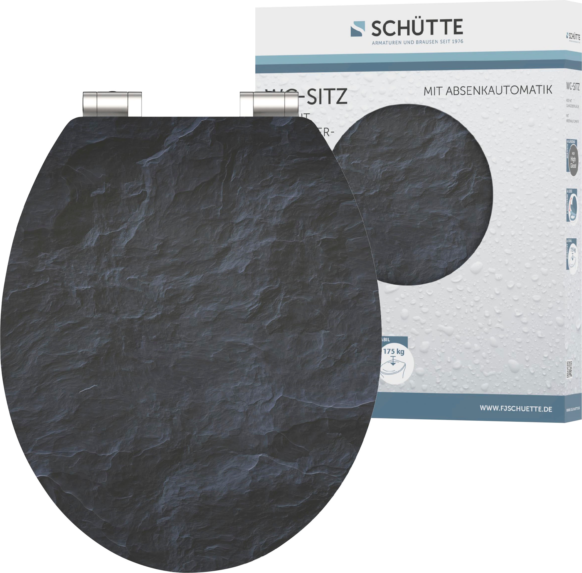 Image of Schütte WC-Sitz "BLACK STONE" High Gloss mit MDF Holzkern, mit Absenkautomatik