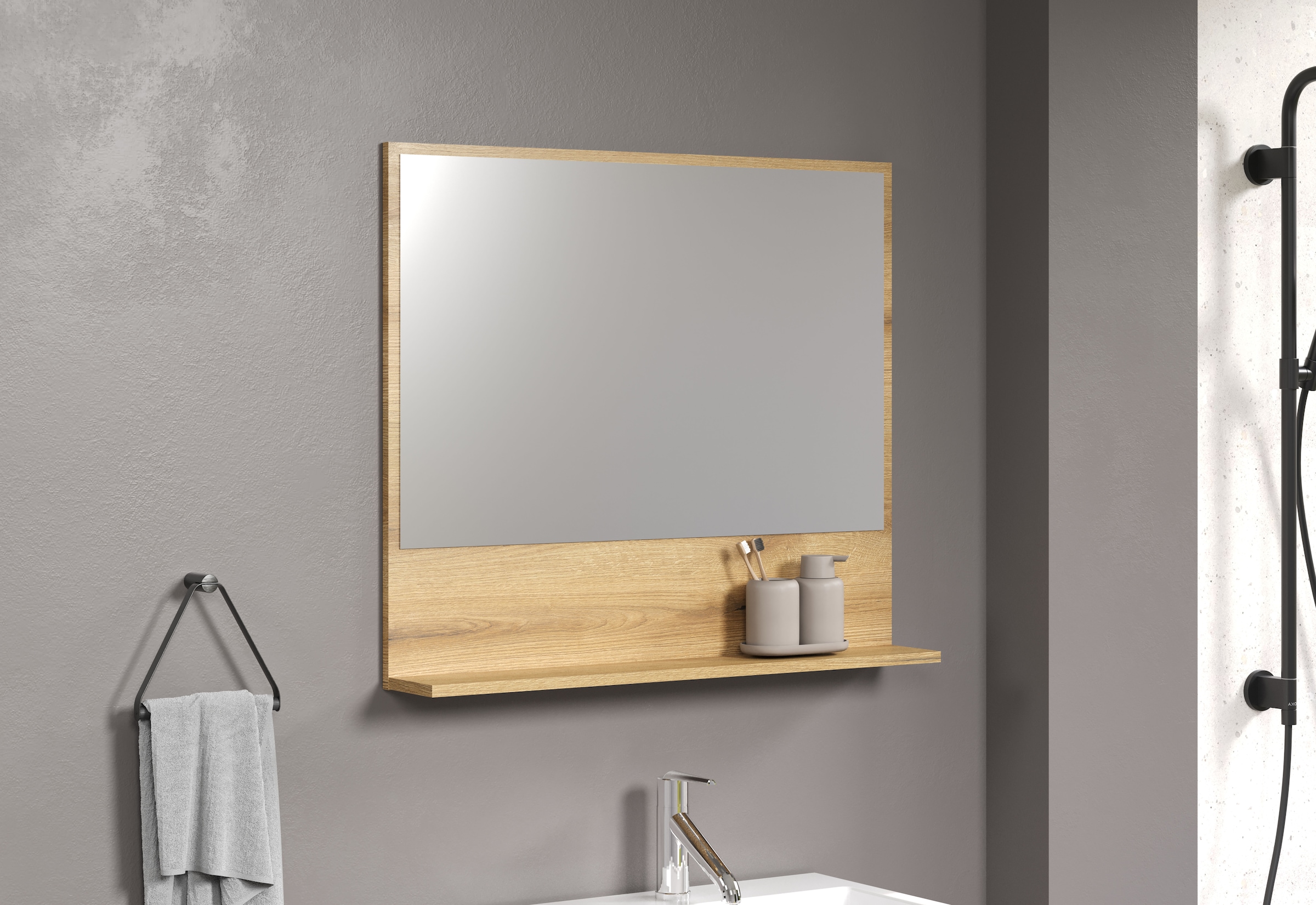 welltime Badspiegel »Amrum«, (1 St.), Eleganter Badezimmerspiegel mit Ablage - Masse (B/T/H) 60-80/14/74 cm