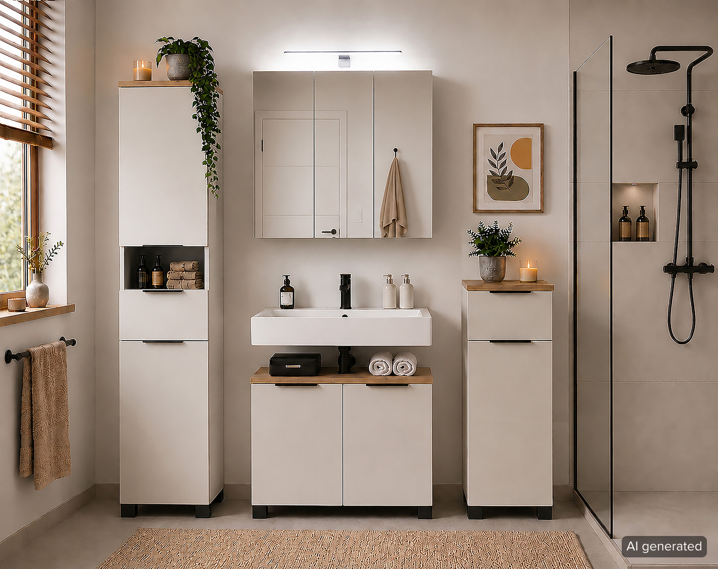 Schildmeyer Waschbeckenunterschrank »Saga, mit fühlbarer Holzstruktur, Breite 65 cm, Made in Germany« 1 Stk. tlg. Eiche Landhaus Dekor mit fühlbarer Struktur, Made in Germany
